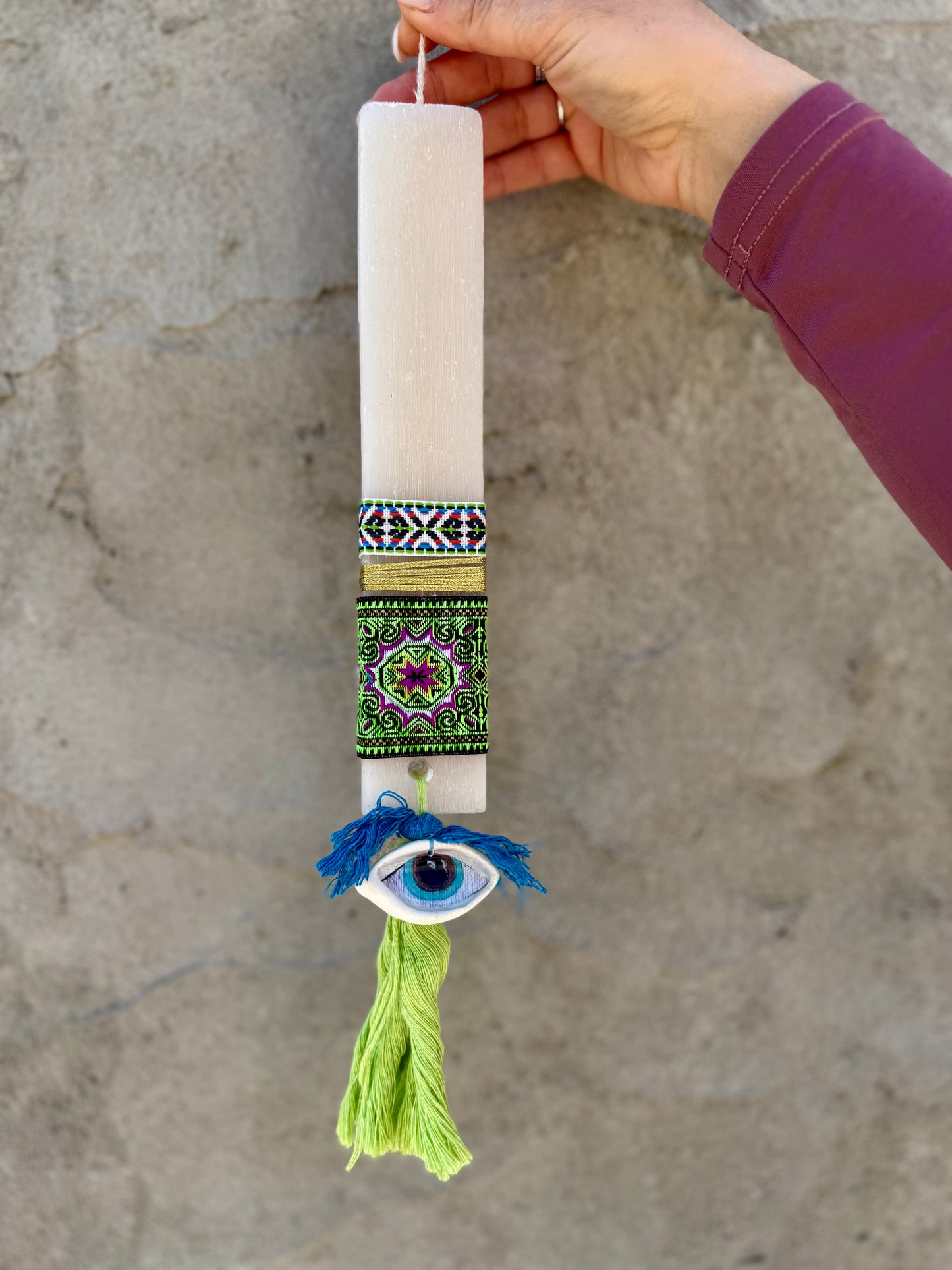 Boho Λαμπάδα Ματάκι κ Φούντα. Easter candle Eye and Tassel