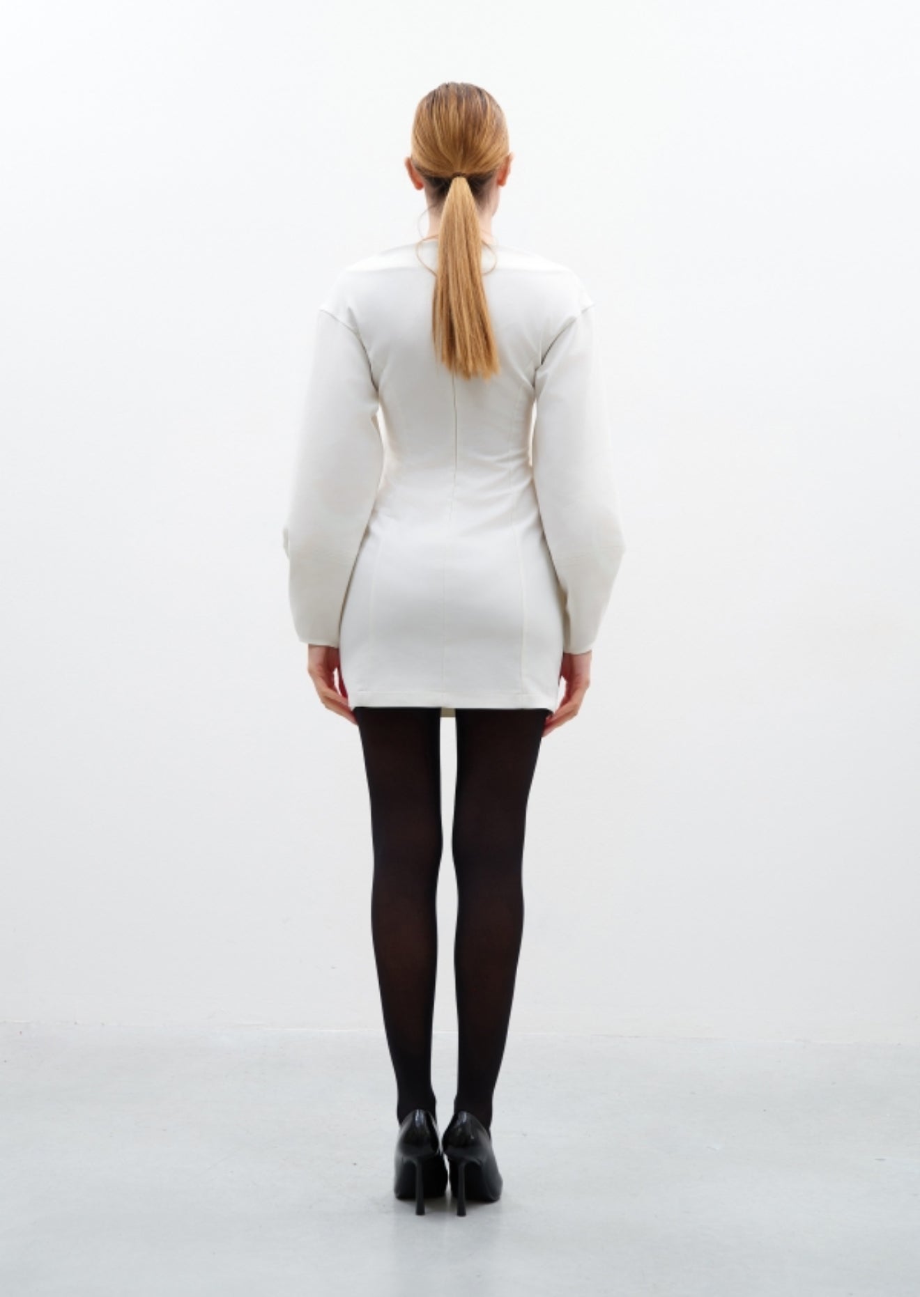 Mini Dress with Balloon Sleeves Black/White