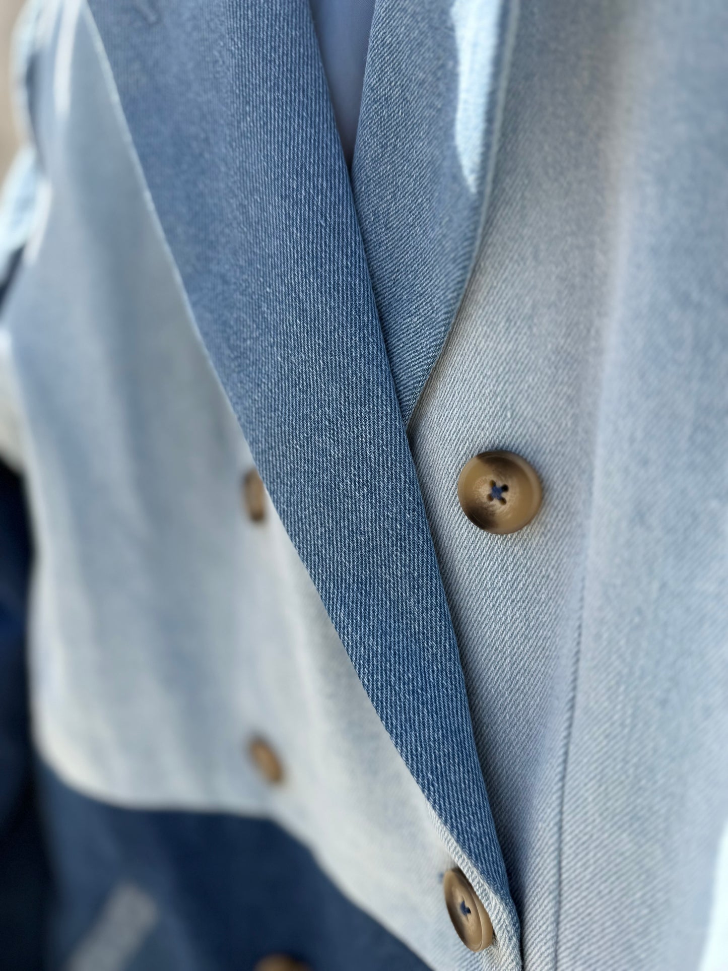 Denim Block Cotton Blazer Jacket