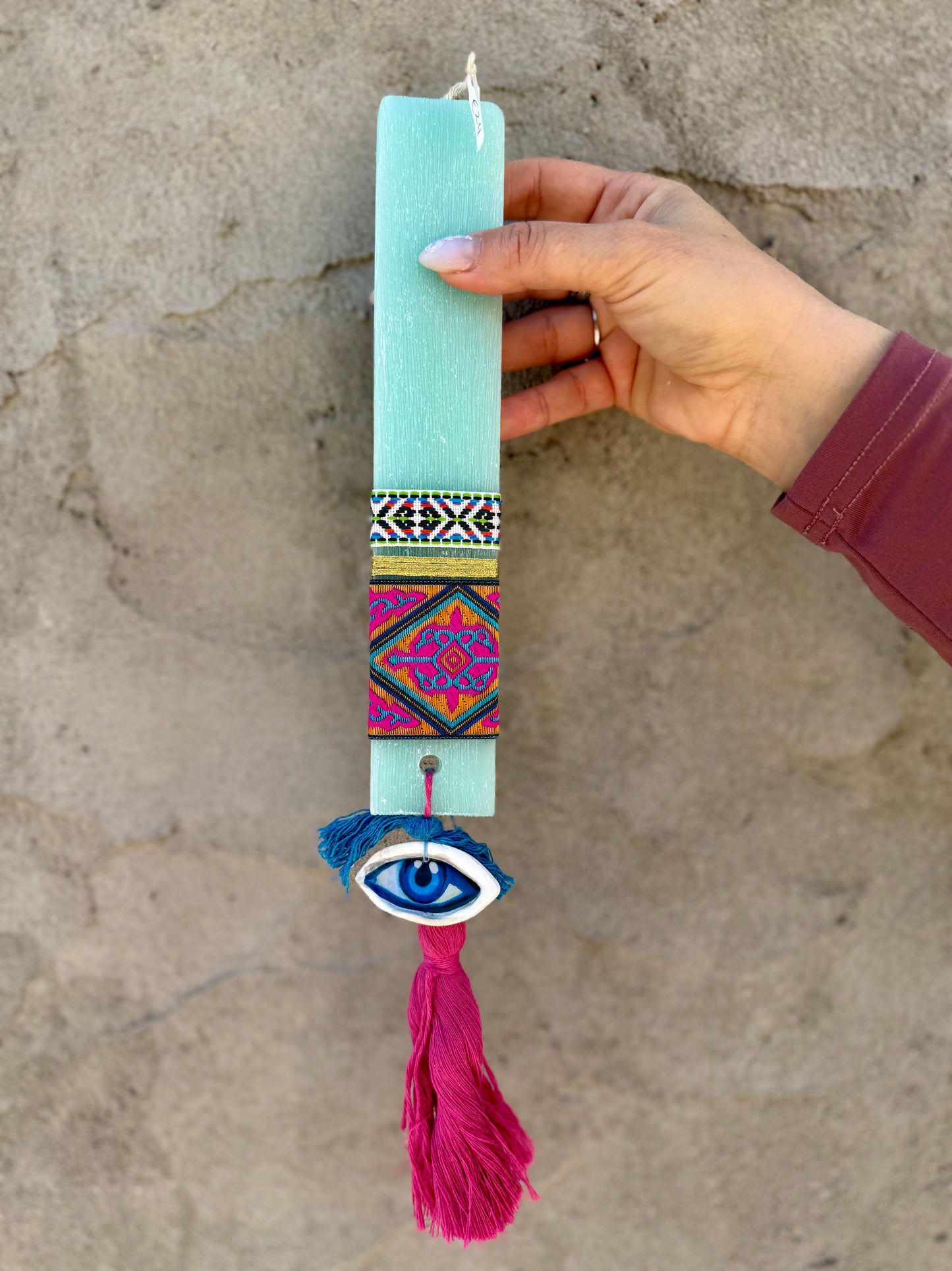 Boho Λαμπάδα Ματάκι κ Φούντα. Easter candle Eye and Tassel