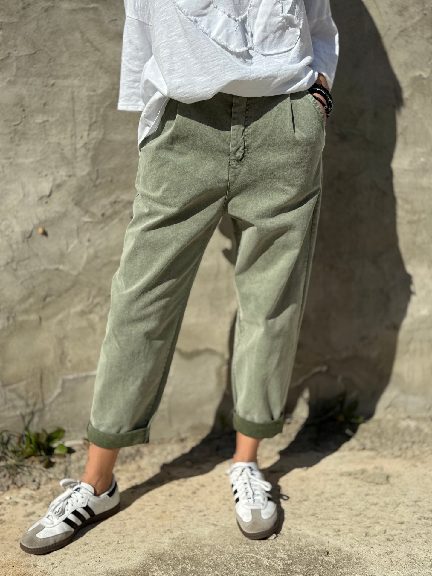 Relaxed Fit Cotton Green Trousers