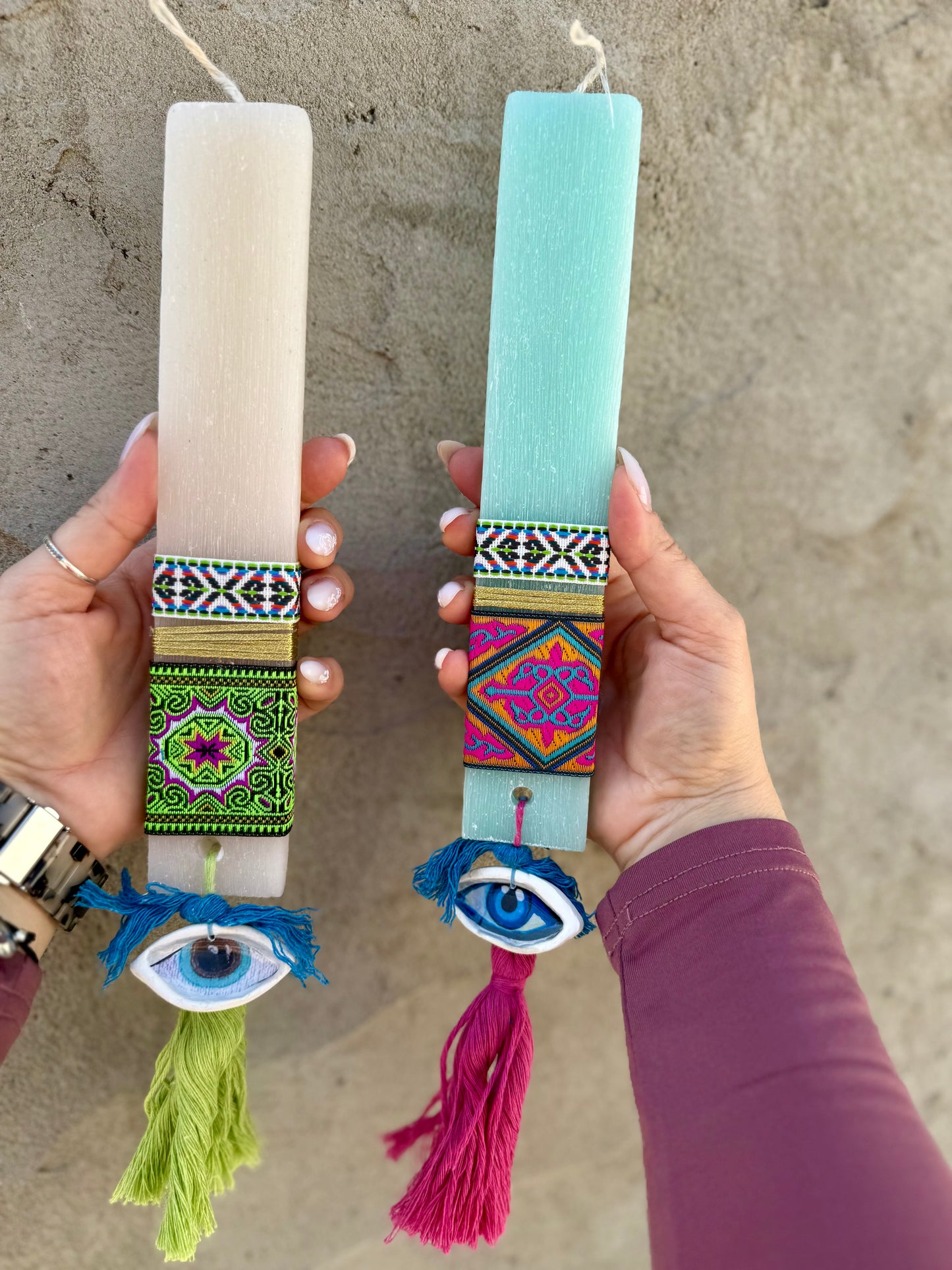 Boho Λαμπάδα Ματάκι κ Φούντα. Easter candle Eye and Tassel