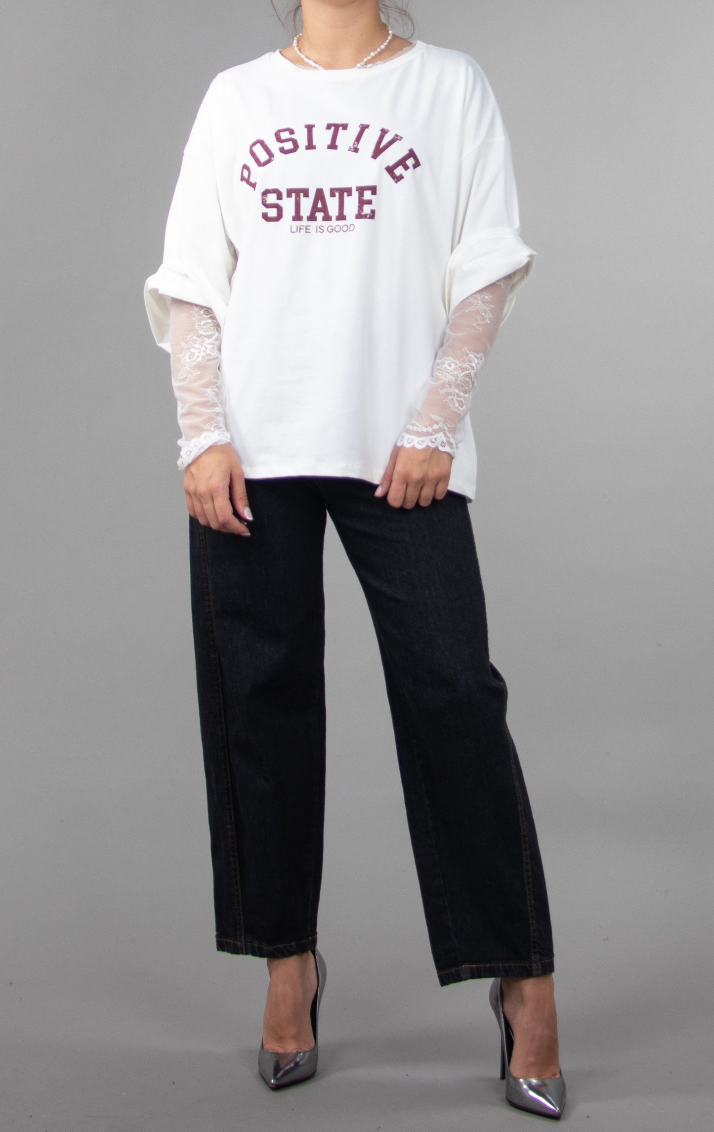 Long Sleeve Lace White Top