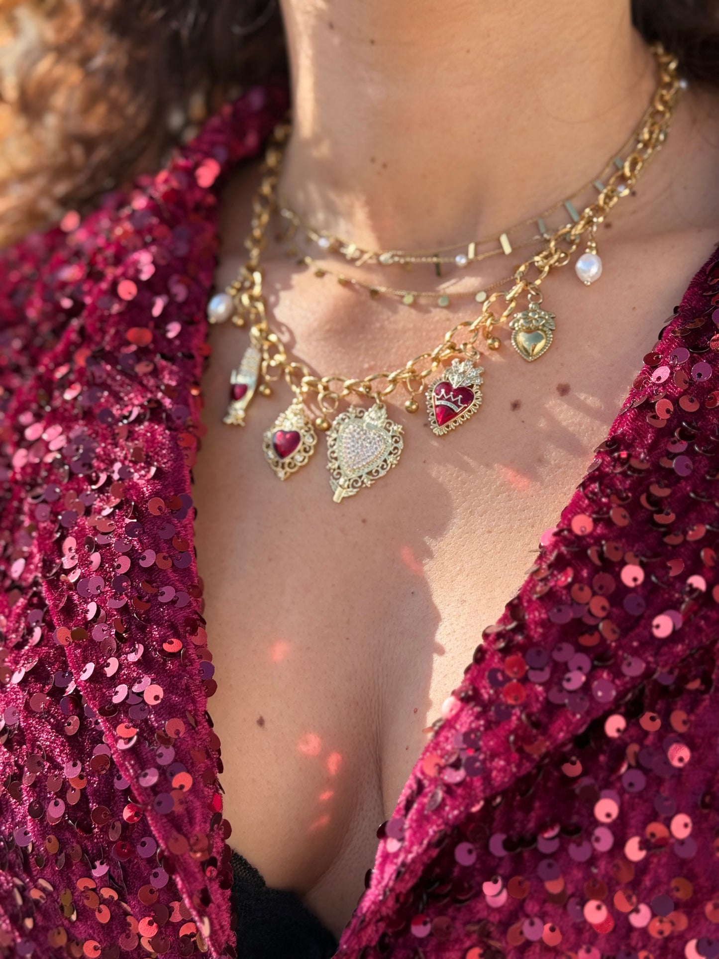 Heart Charms Necklace Gold Plated