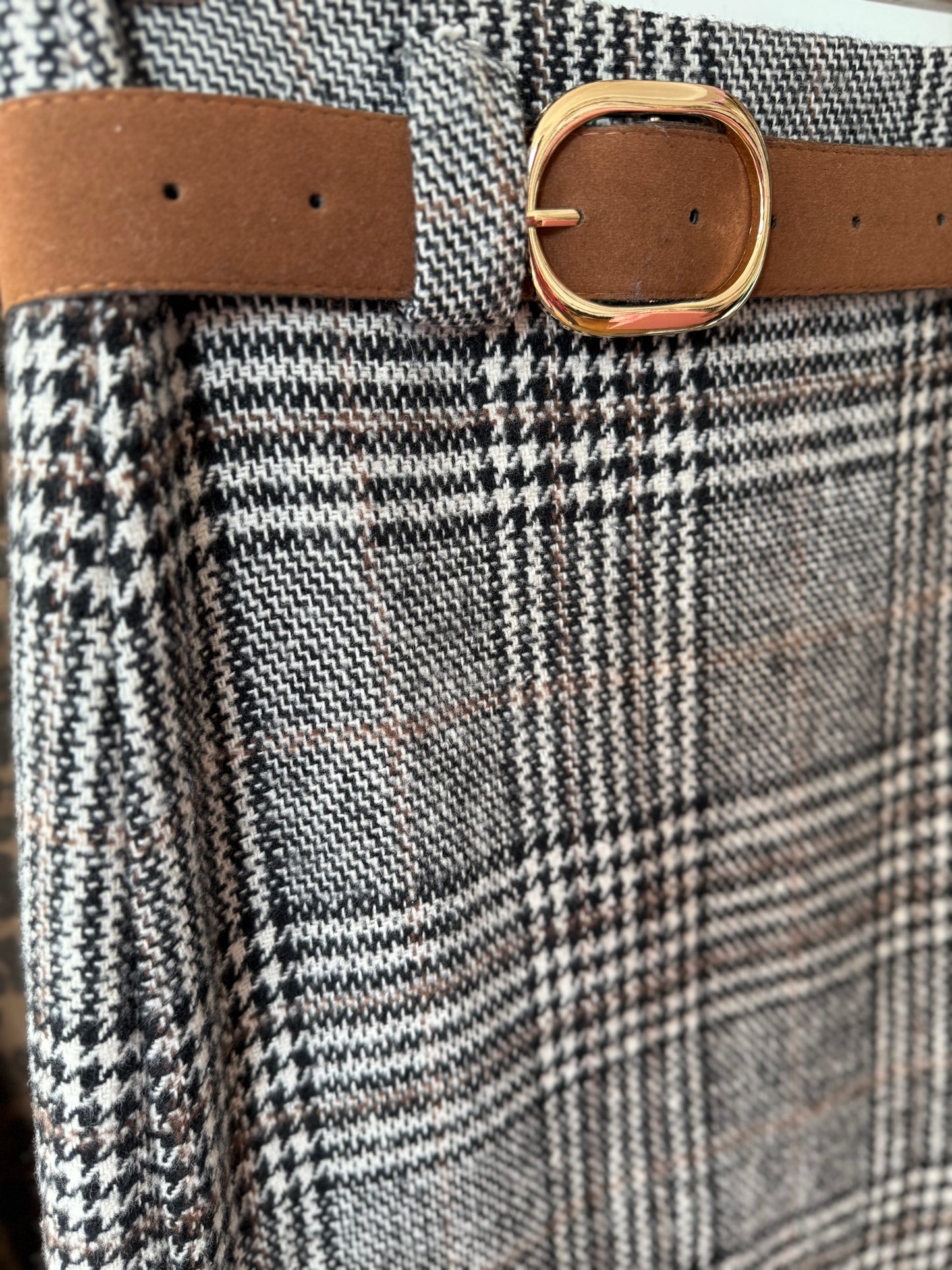 High Waist Plaid Skirt with Slit