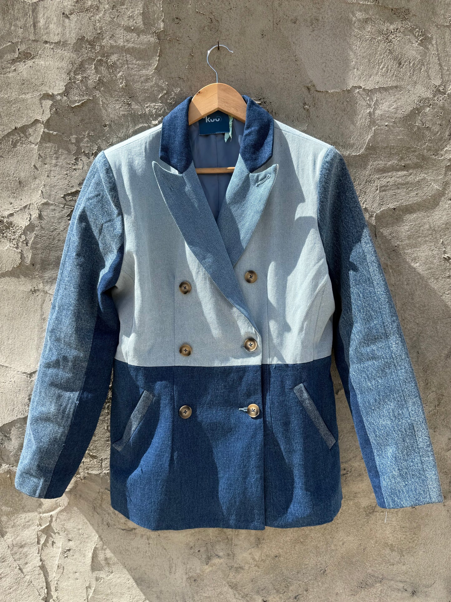 Denim Block Cotton Blazer Jacket