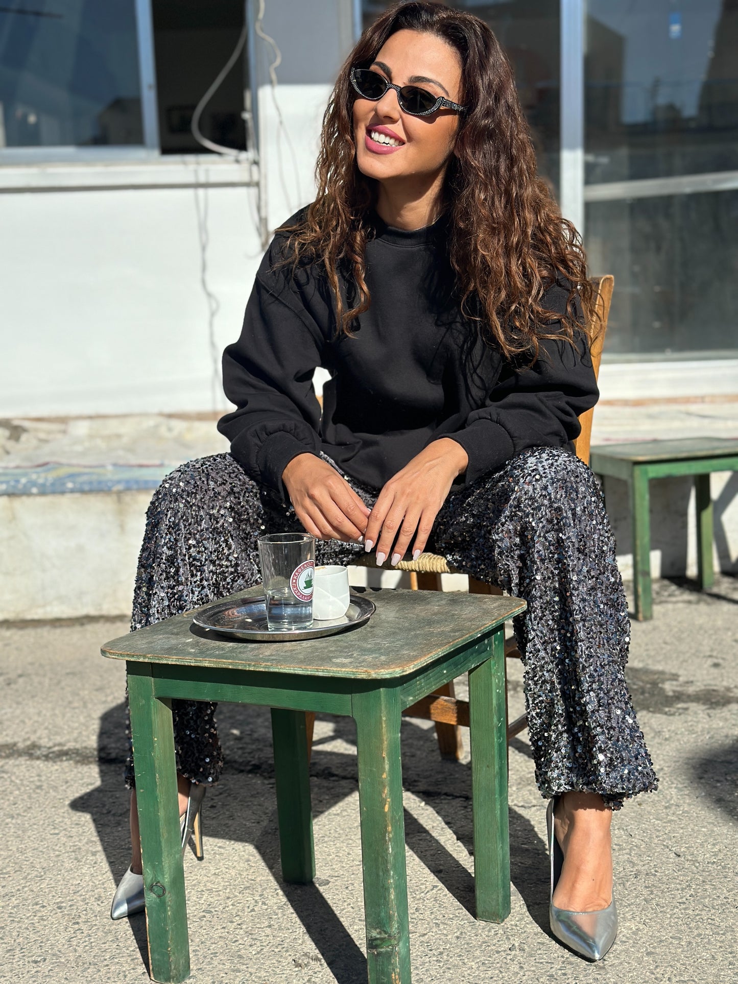 Blue Sequins Trousers