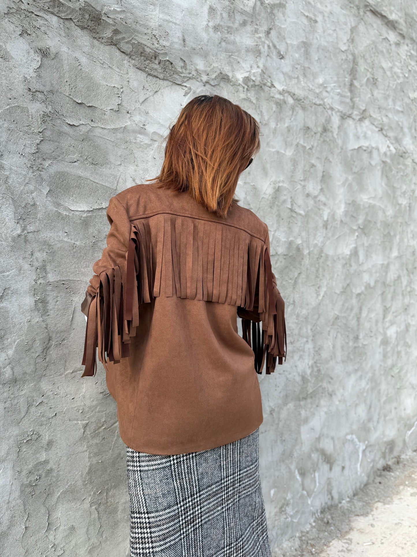 Fringe Jacket Faux Suede Western Style