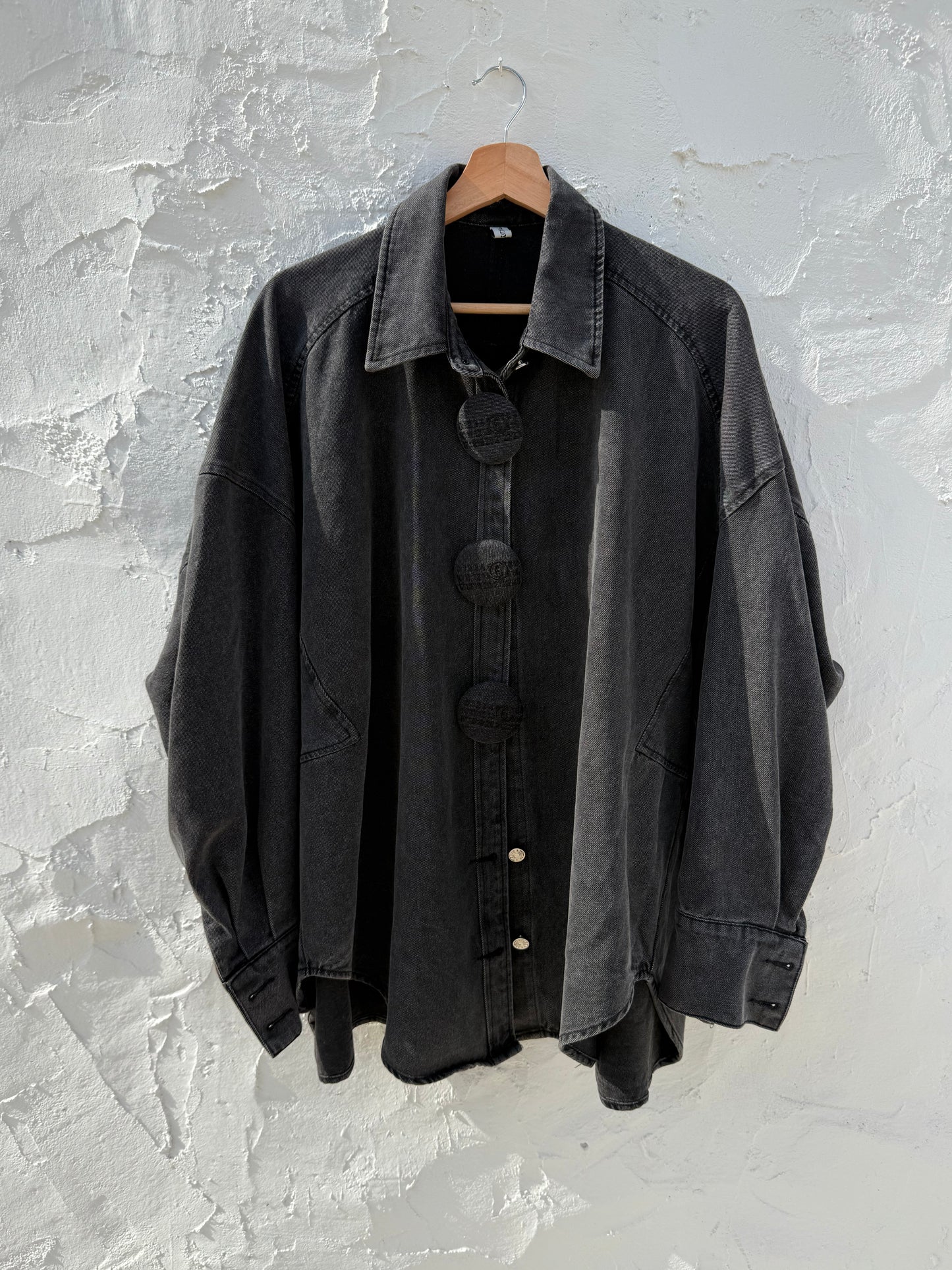 Oversized Dark Denim Shirt Jacket with Statement Buttons