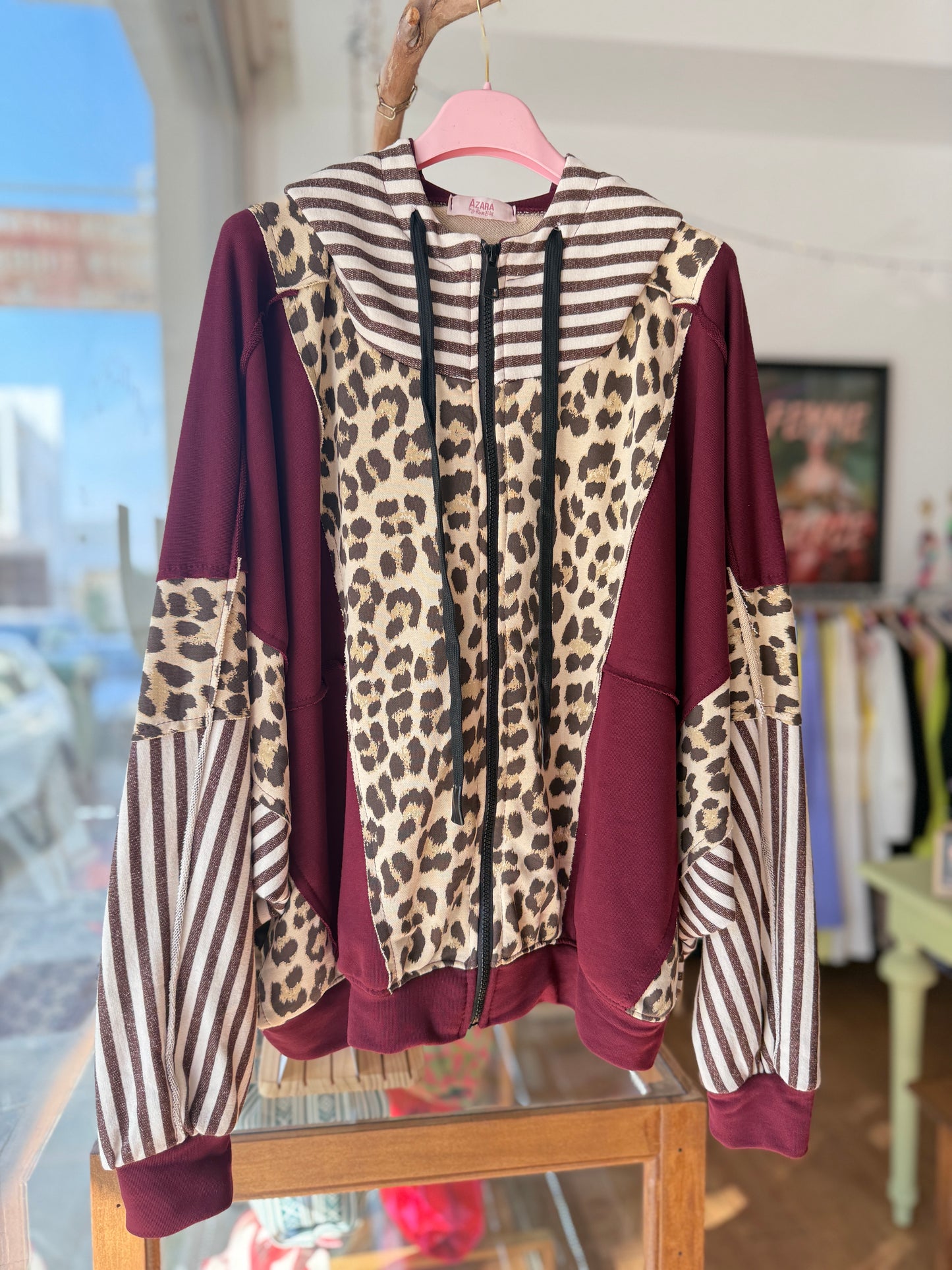 Leopard/Striped Oversized Hoodie