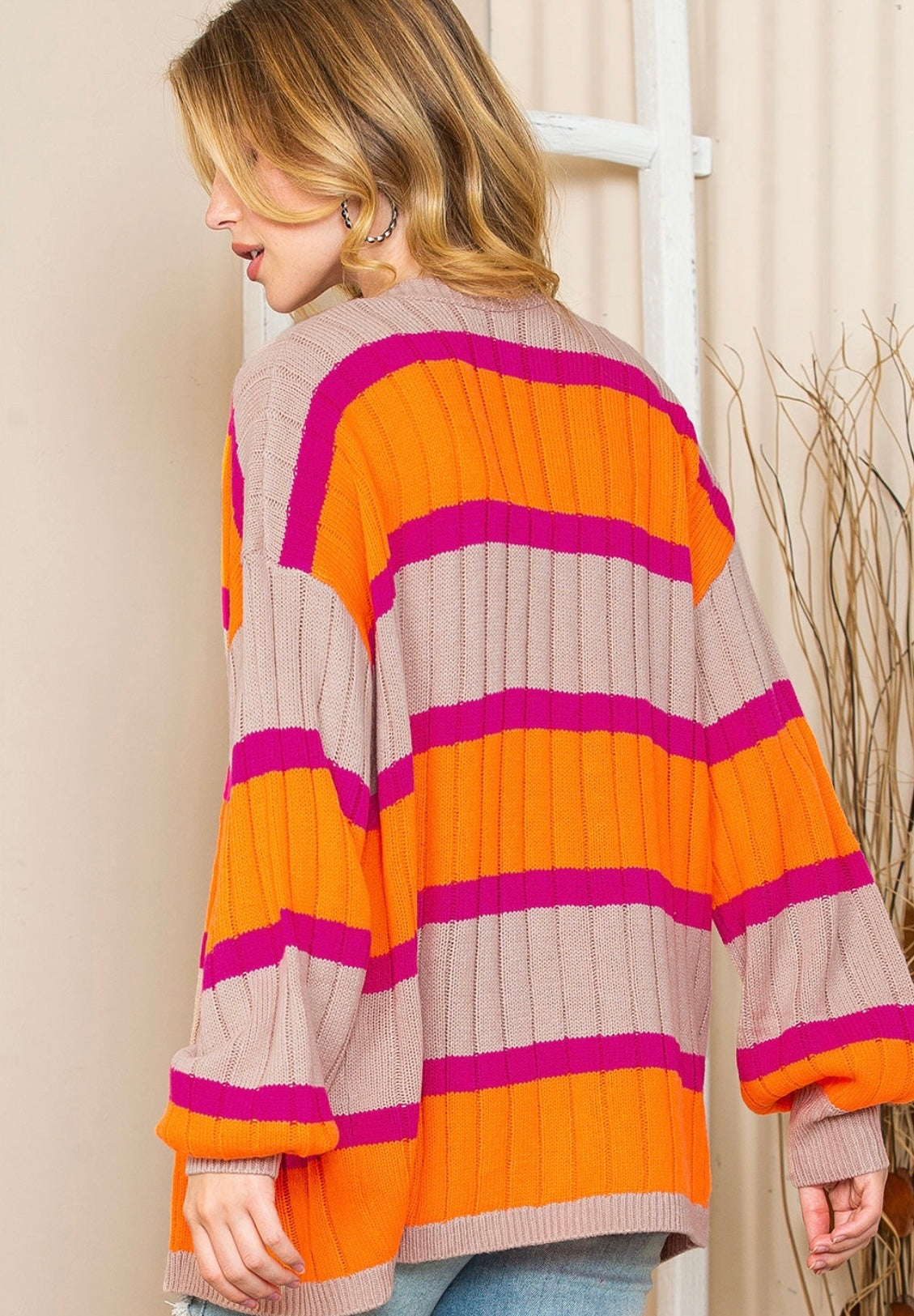 Multi Striped Knit Sweater Cardigan