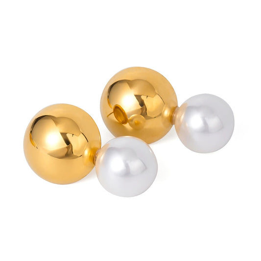 Small Stud Drop Earrings Gold Plated Stainless Steel with Pearl