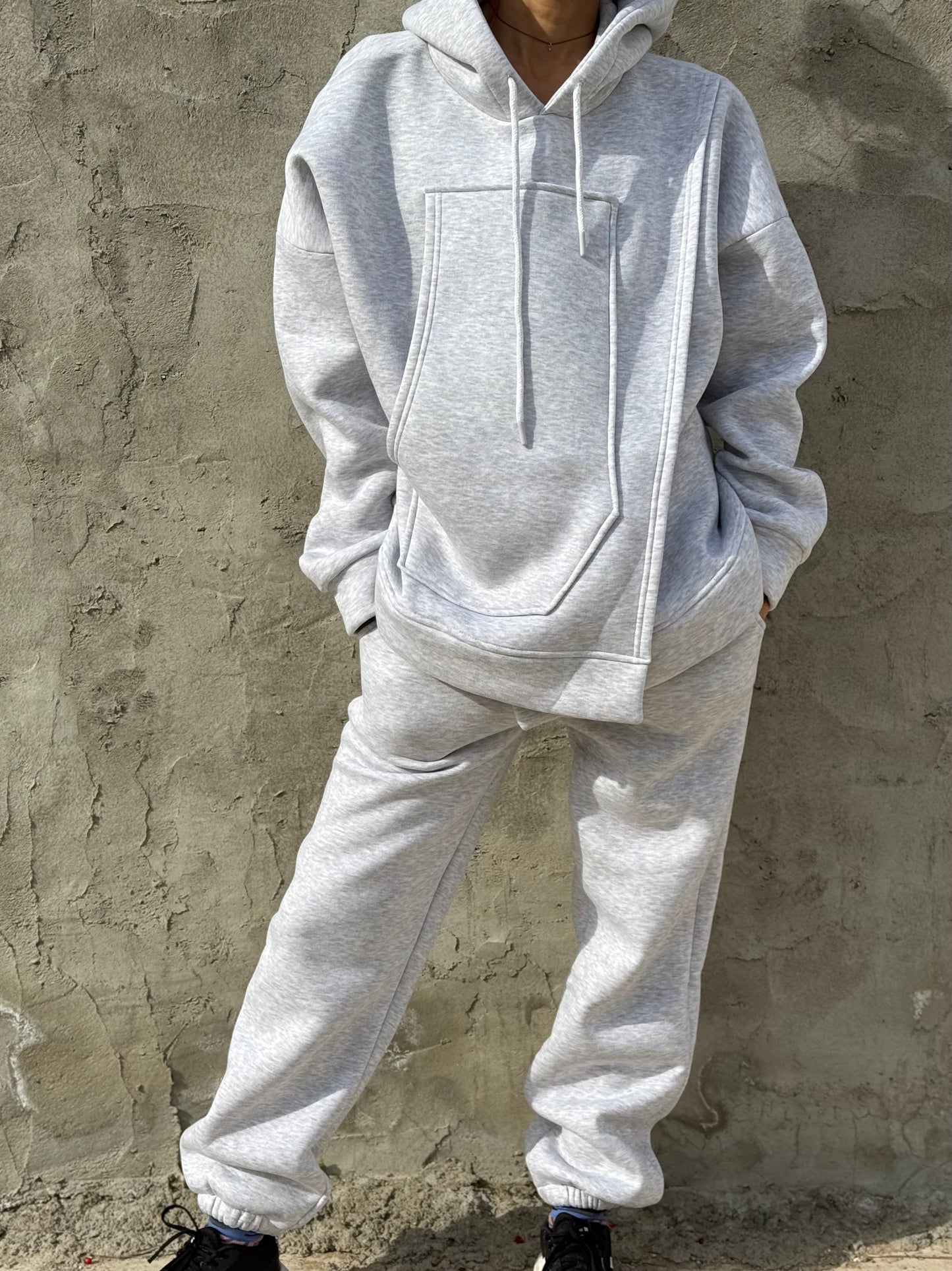 Grey Sweatshirt Sweatpants Set Fleece