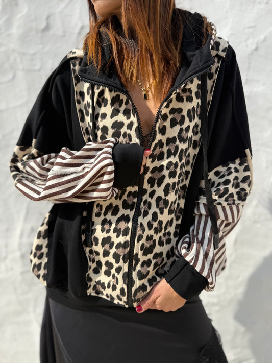Leopard/Striped Oversized Hoodie