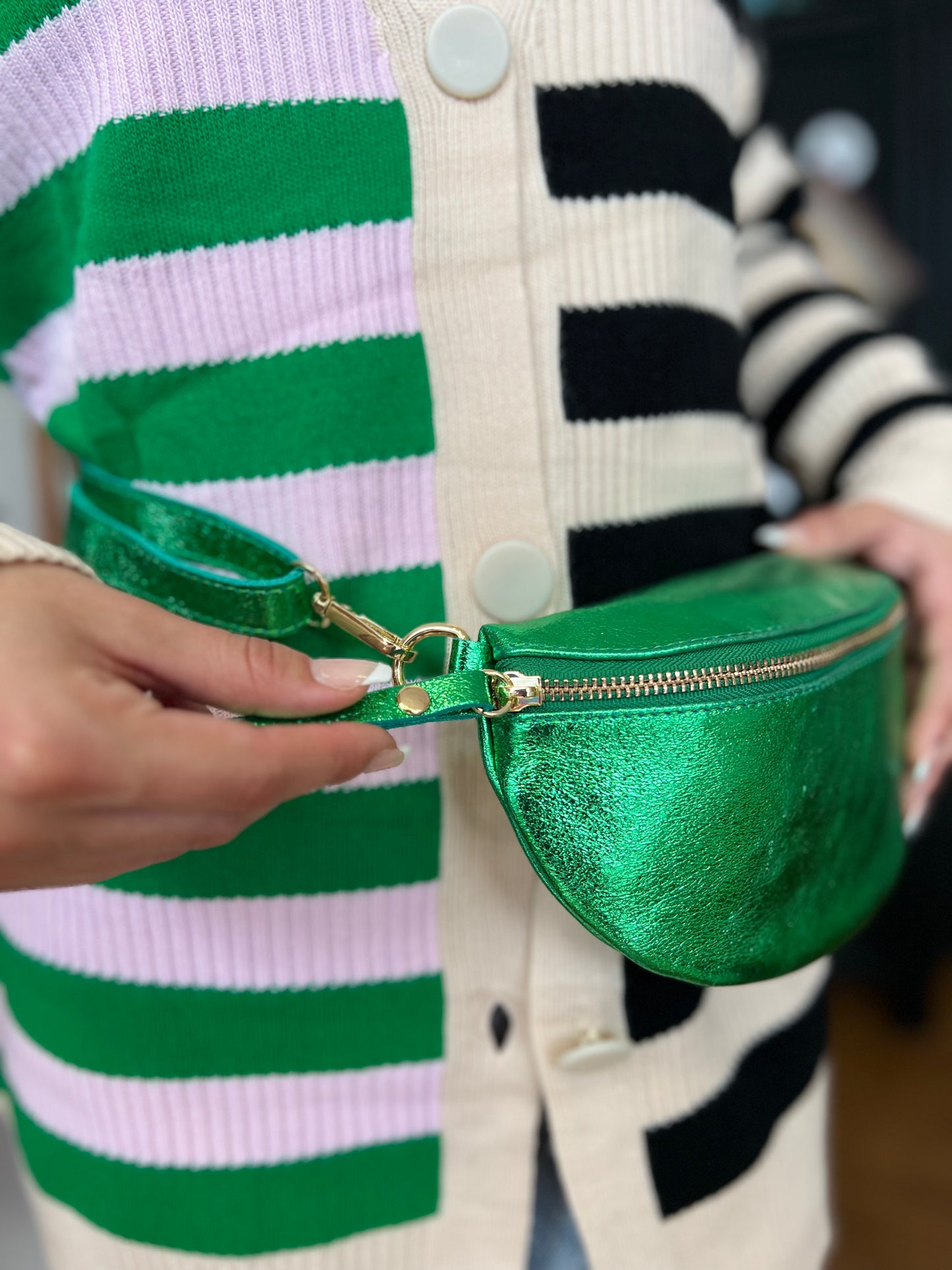 Green Metallic Leather Bag