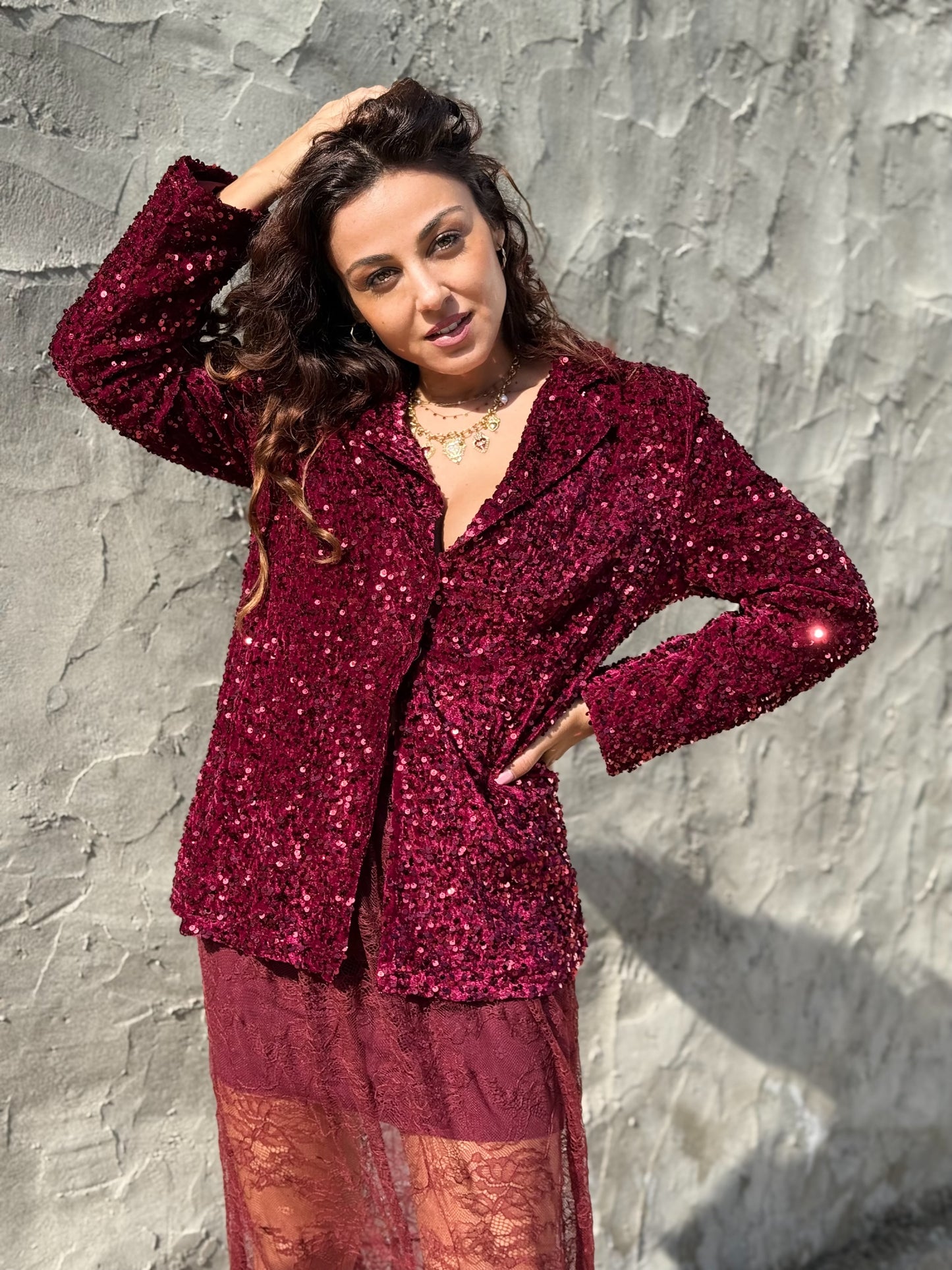 Sequins Blazer Bordeaux/Blue Festive Jacket