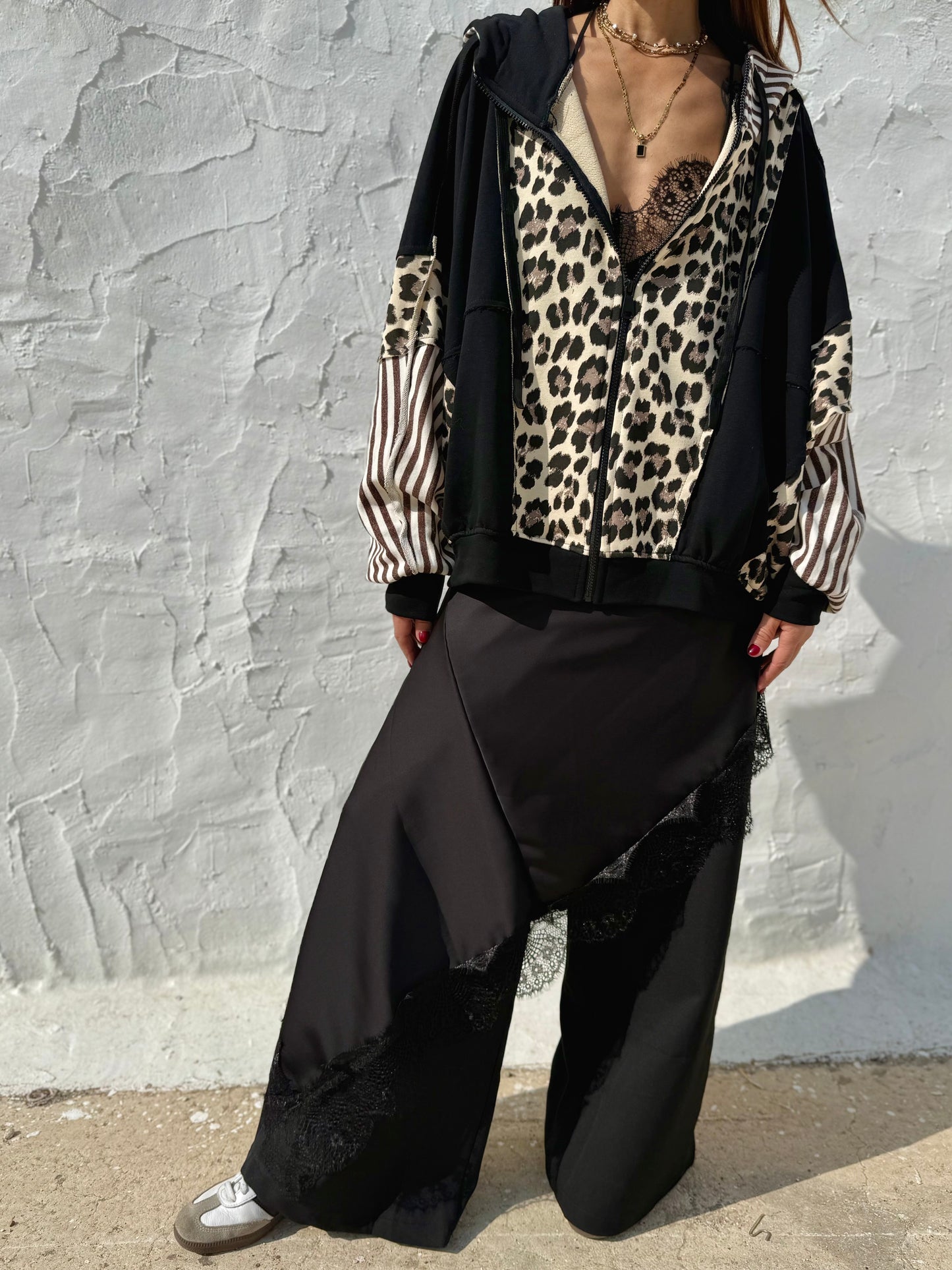 Leopard/Striped Oversized Hoodie