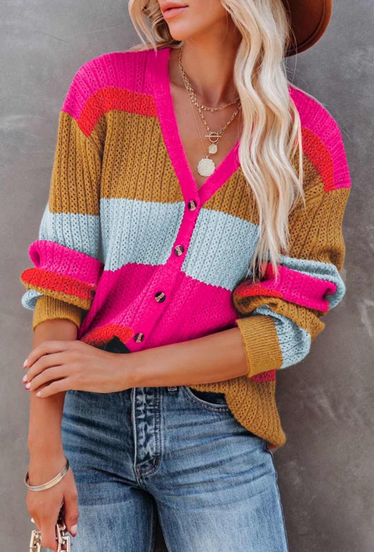 Multi Striped Knit Sweater Cardigan