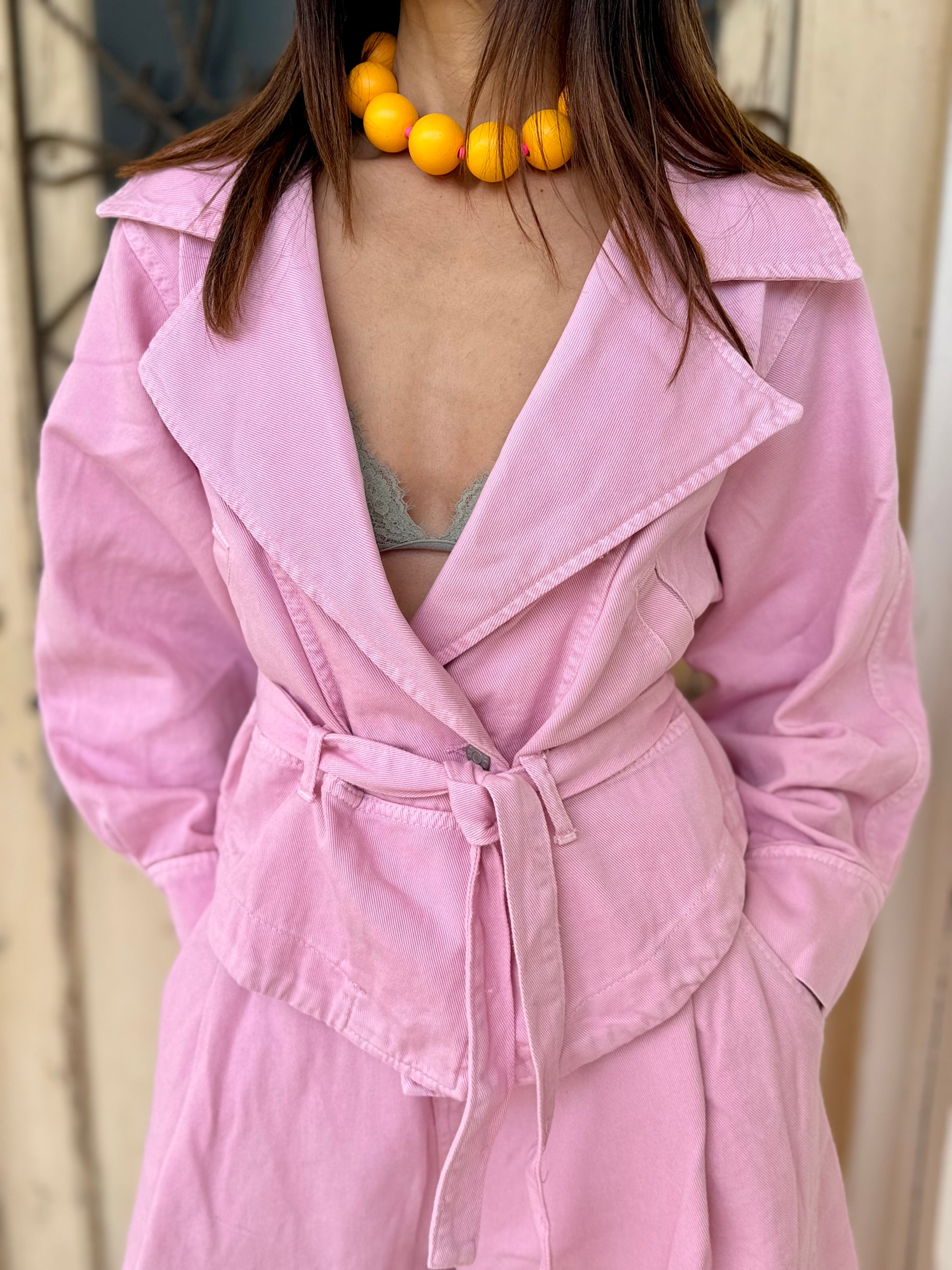 Denim Style Belted Jacket - Kuu Concept Store