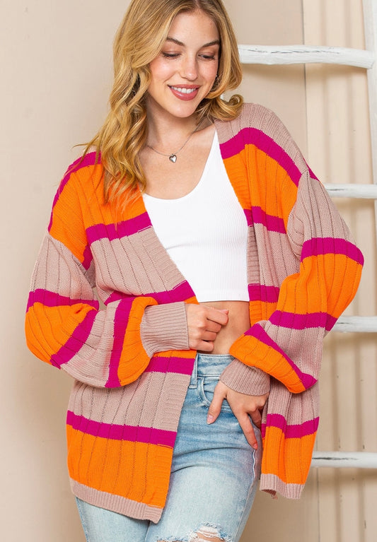 Multi Striped Knit Sweater Cardigan