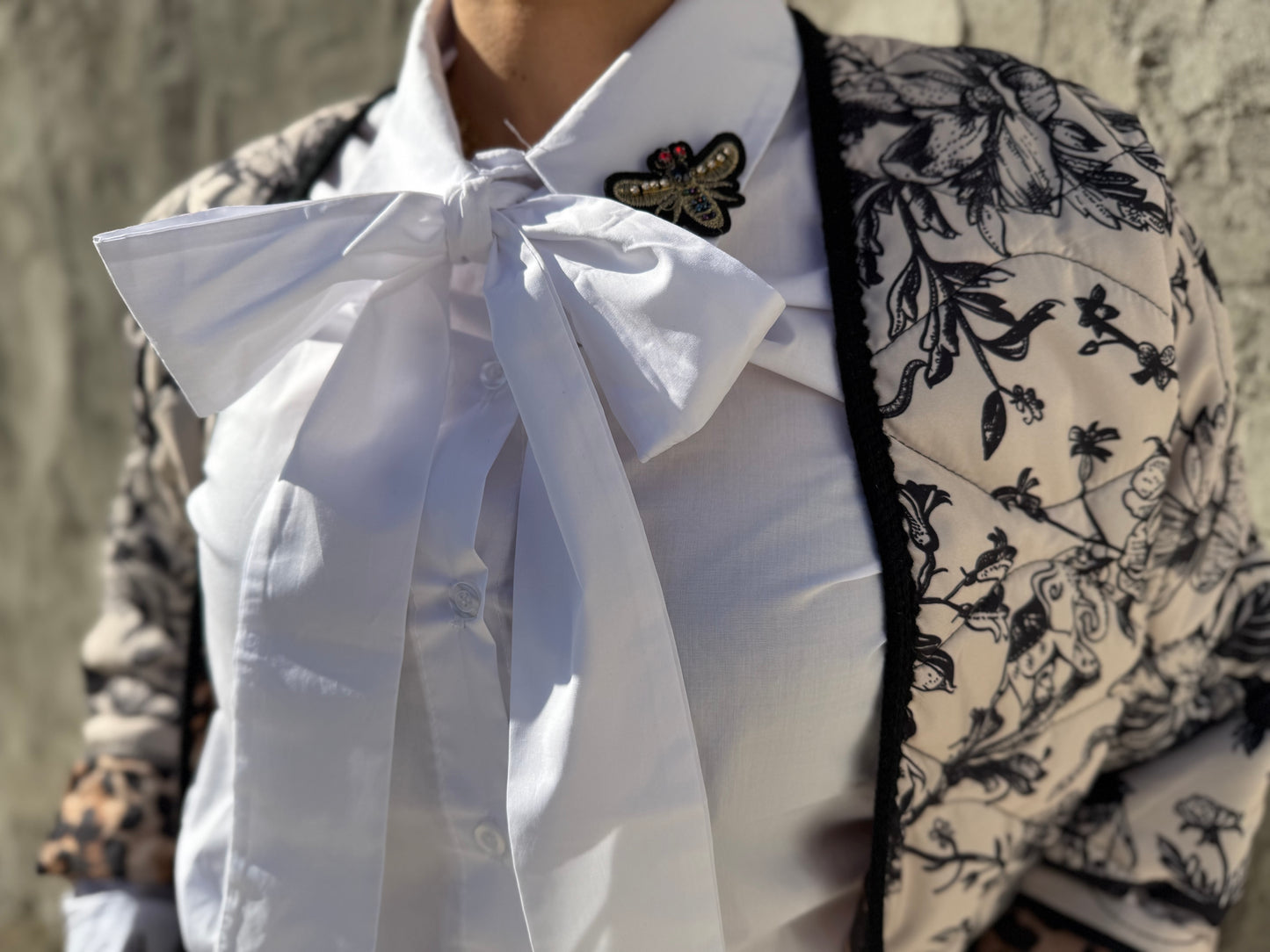 White Cotton Shirt With Bow