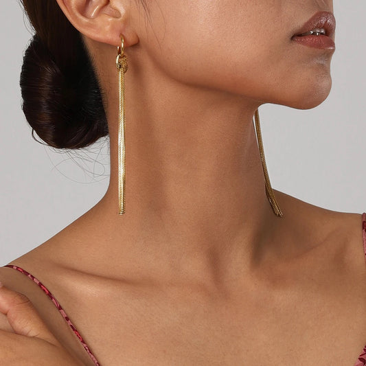 Hoops with Chain Tassel Gold Plated Stainless Steel