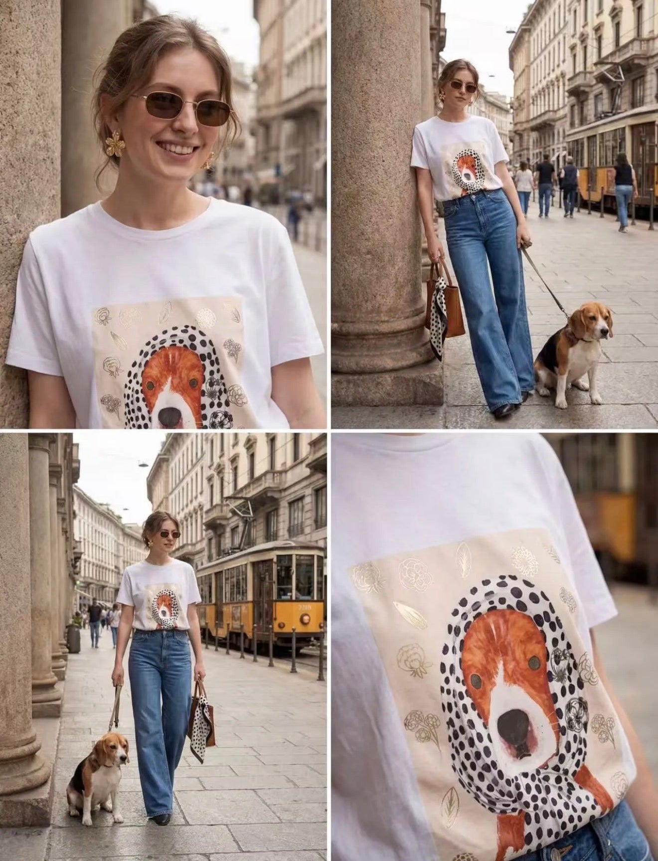 Artistic Dog Print Cotton T-Shirt - Kuu Concept Store