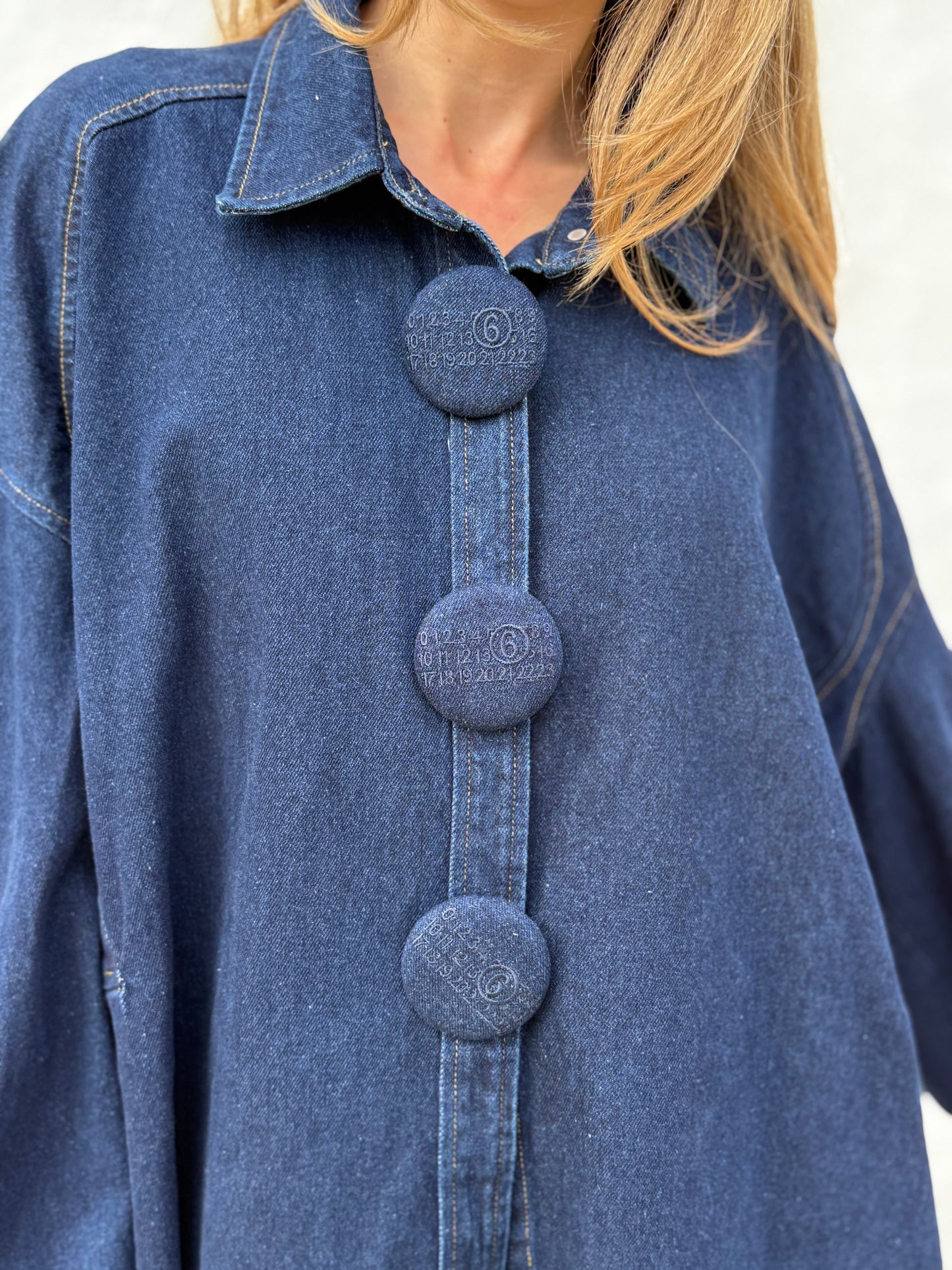 Oversized Dark Denim Shirt Jacket with Statement Buttons