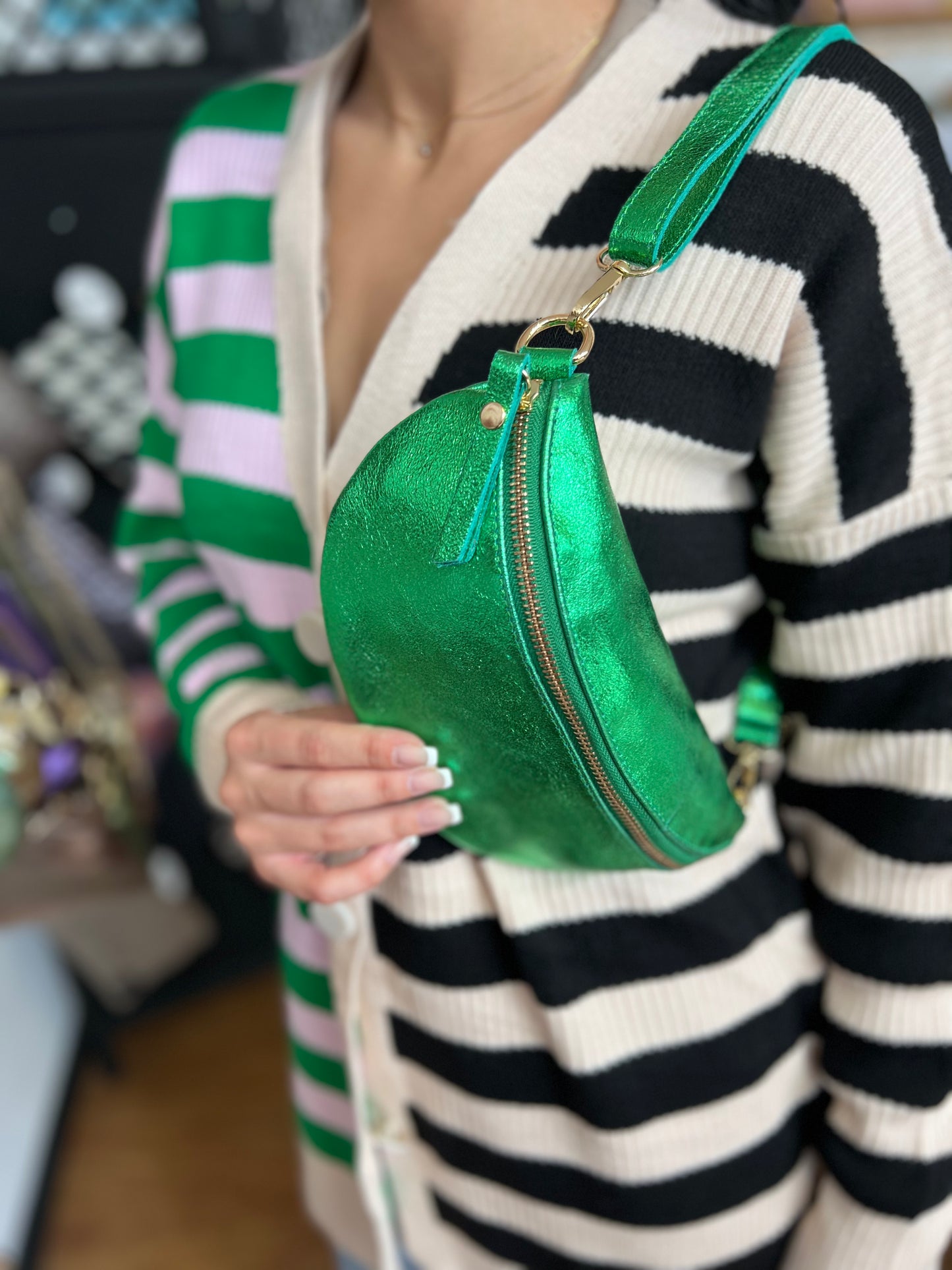 Green Metallic Leather Bag