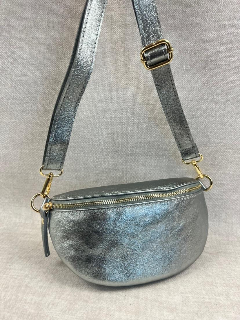 Silver Metallic Leather Bag