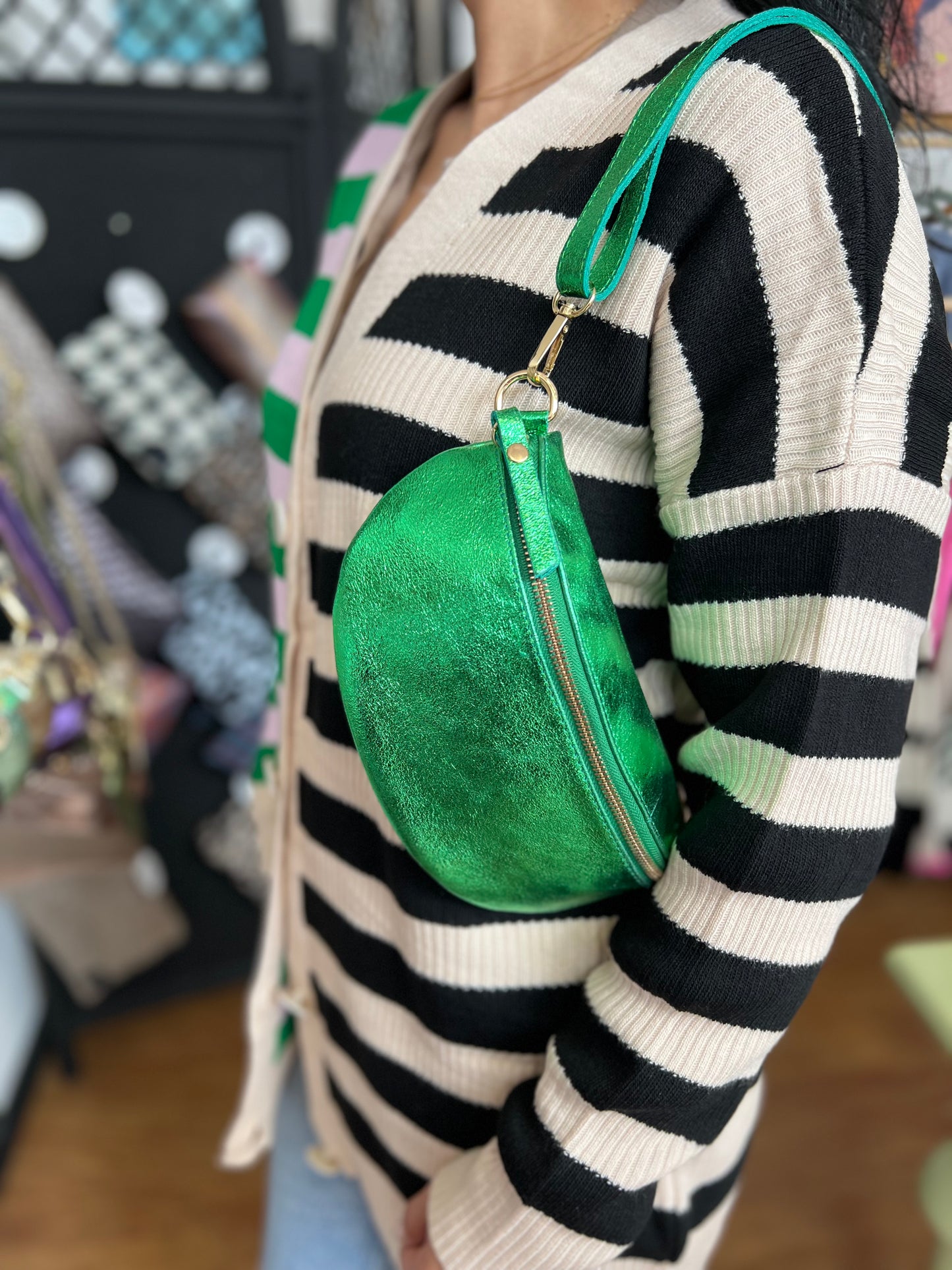 Green Metallic Leather Bag