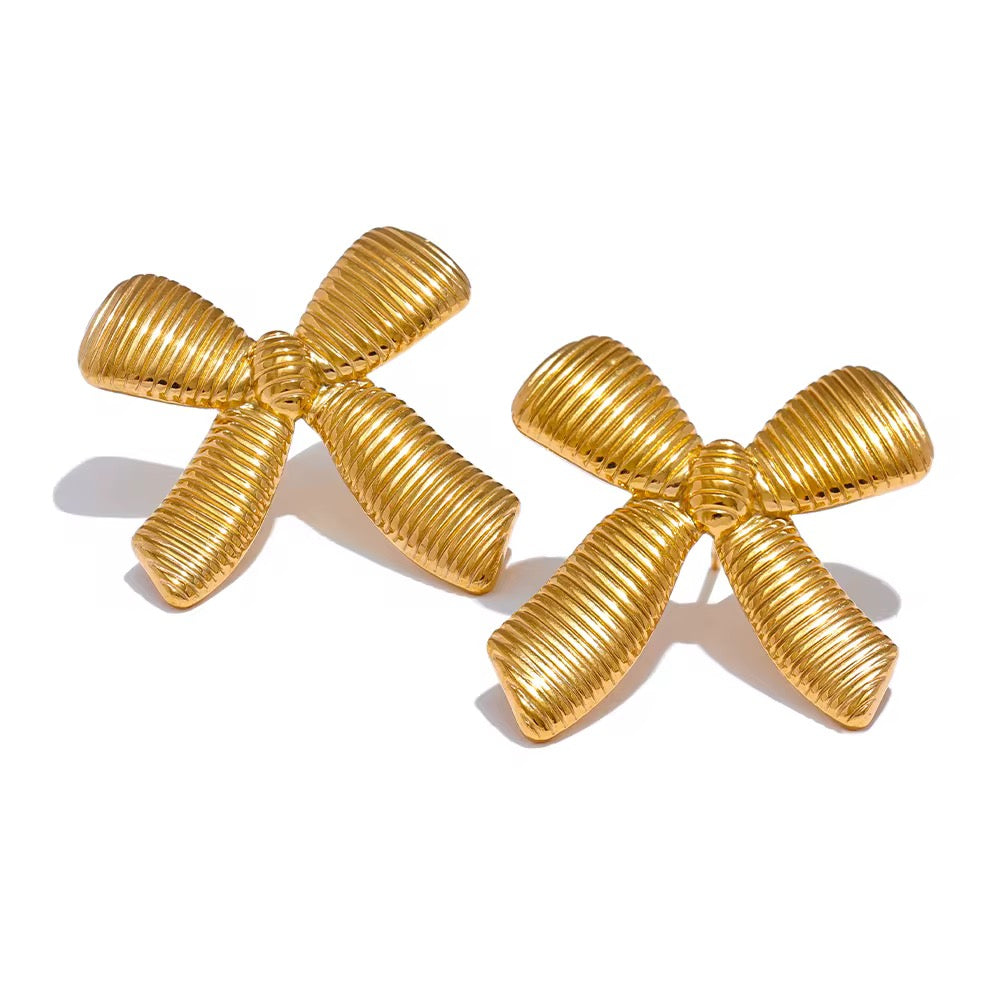 Bow Stud Gold Plated Stainless Steel Earrings