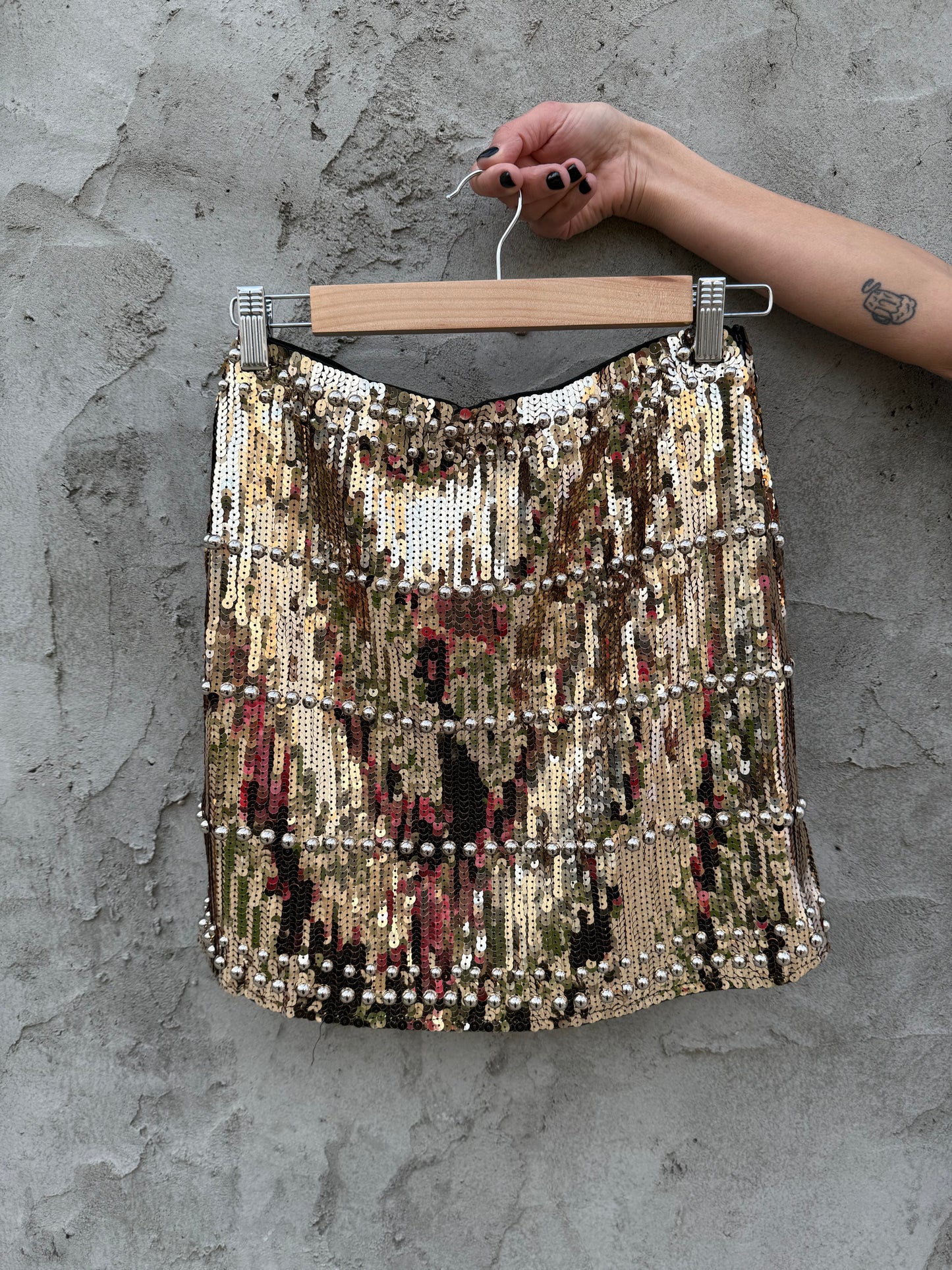 Gold Sequin Mini Skirt Festive