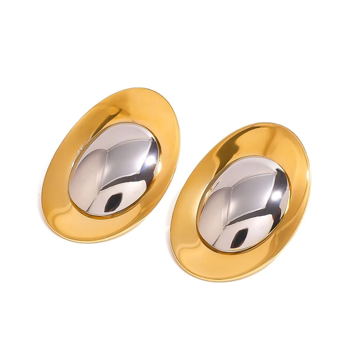 Oval Studs Gold/Silver Plated Stainless Steel