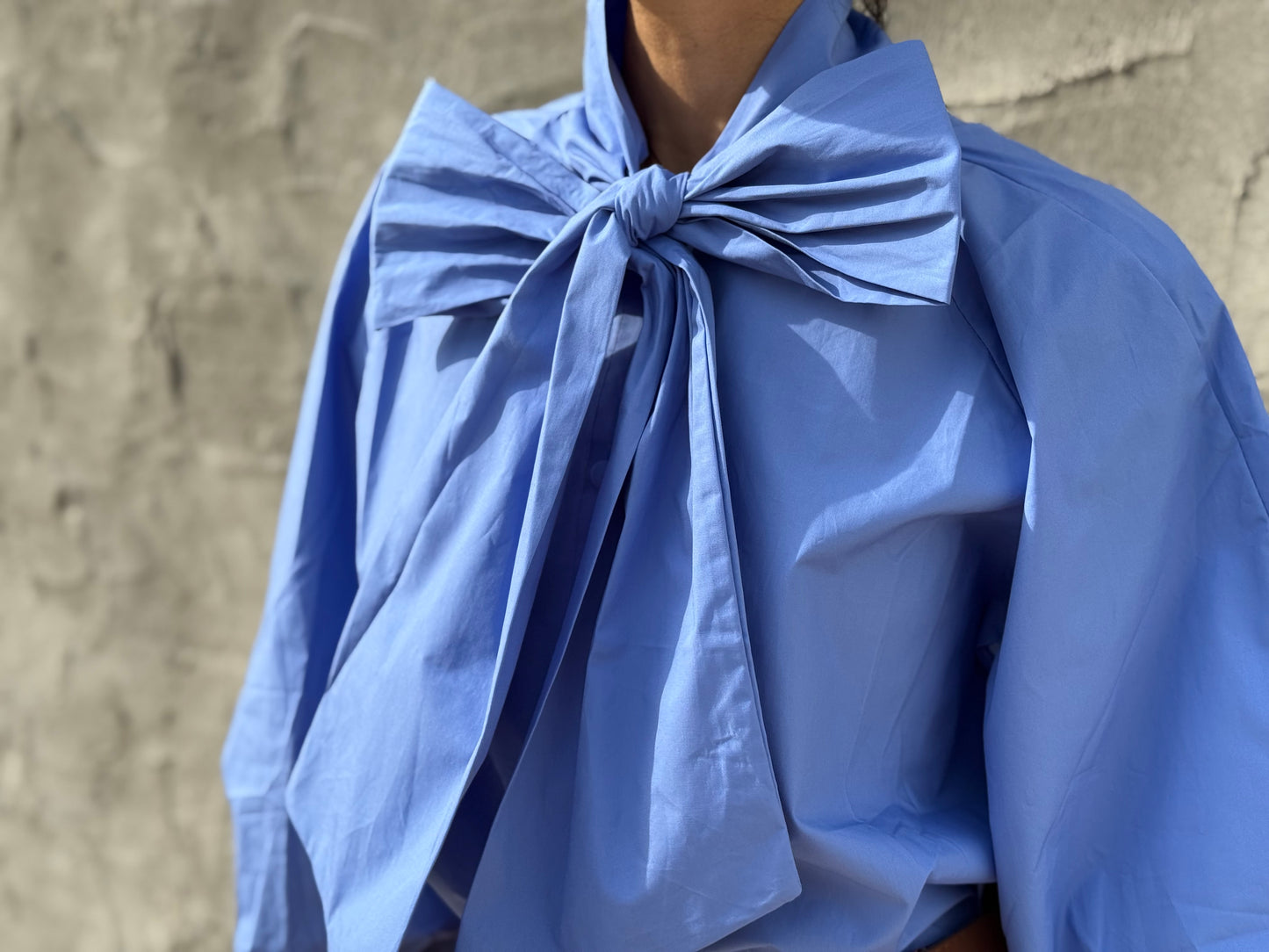 Blue Cotton Shirt Big Bow