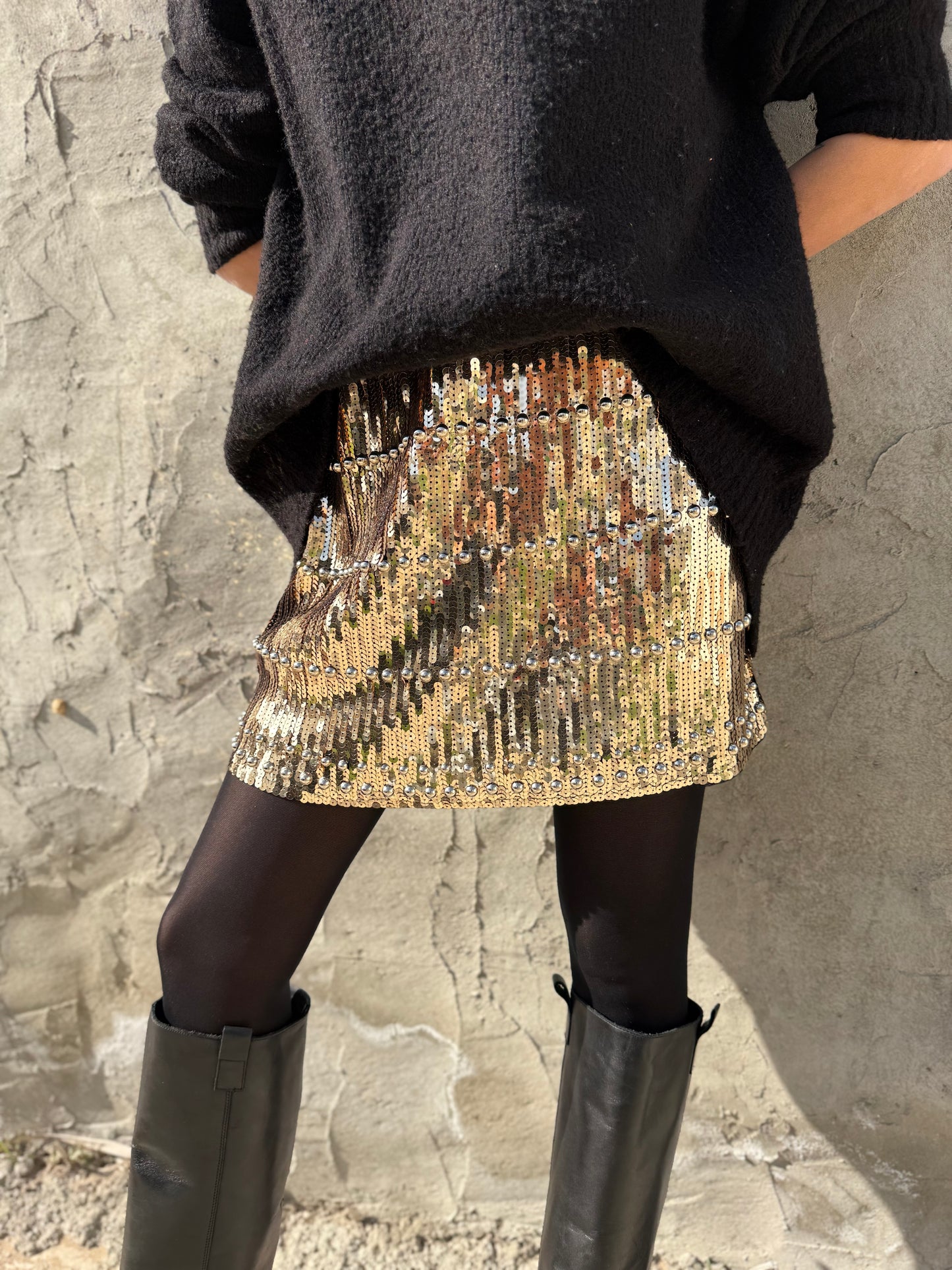 Gold Sequin Mini Skirt Festive