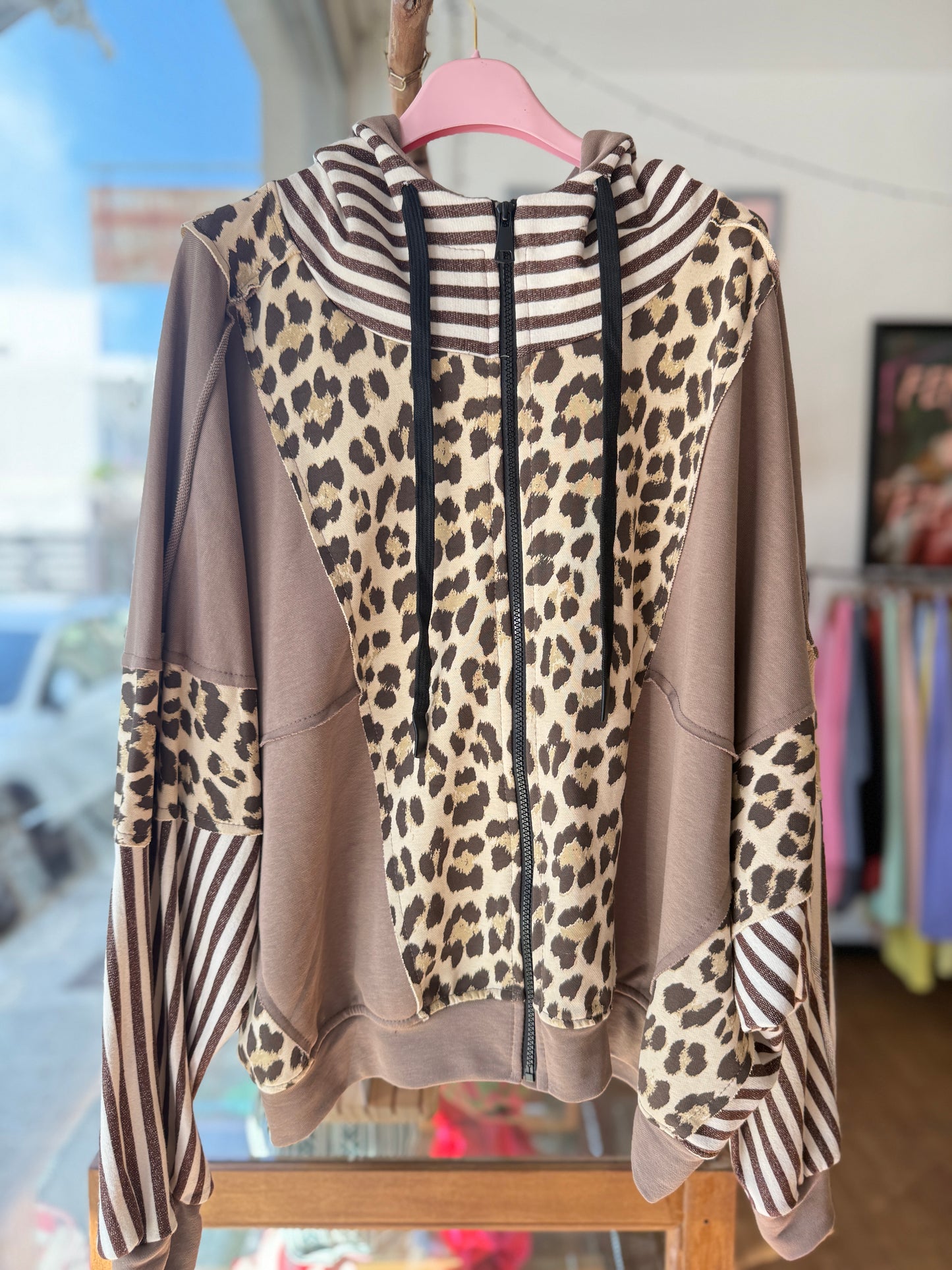 Leopard/Striped Oversized Hoodie