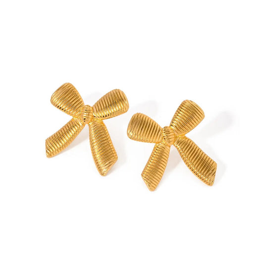 Bow Stud Earrings Gold Plated Stainless Steel