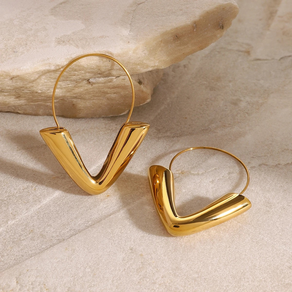 Dangling Triangle Gold Plated Stainless Steel Hoops