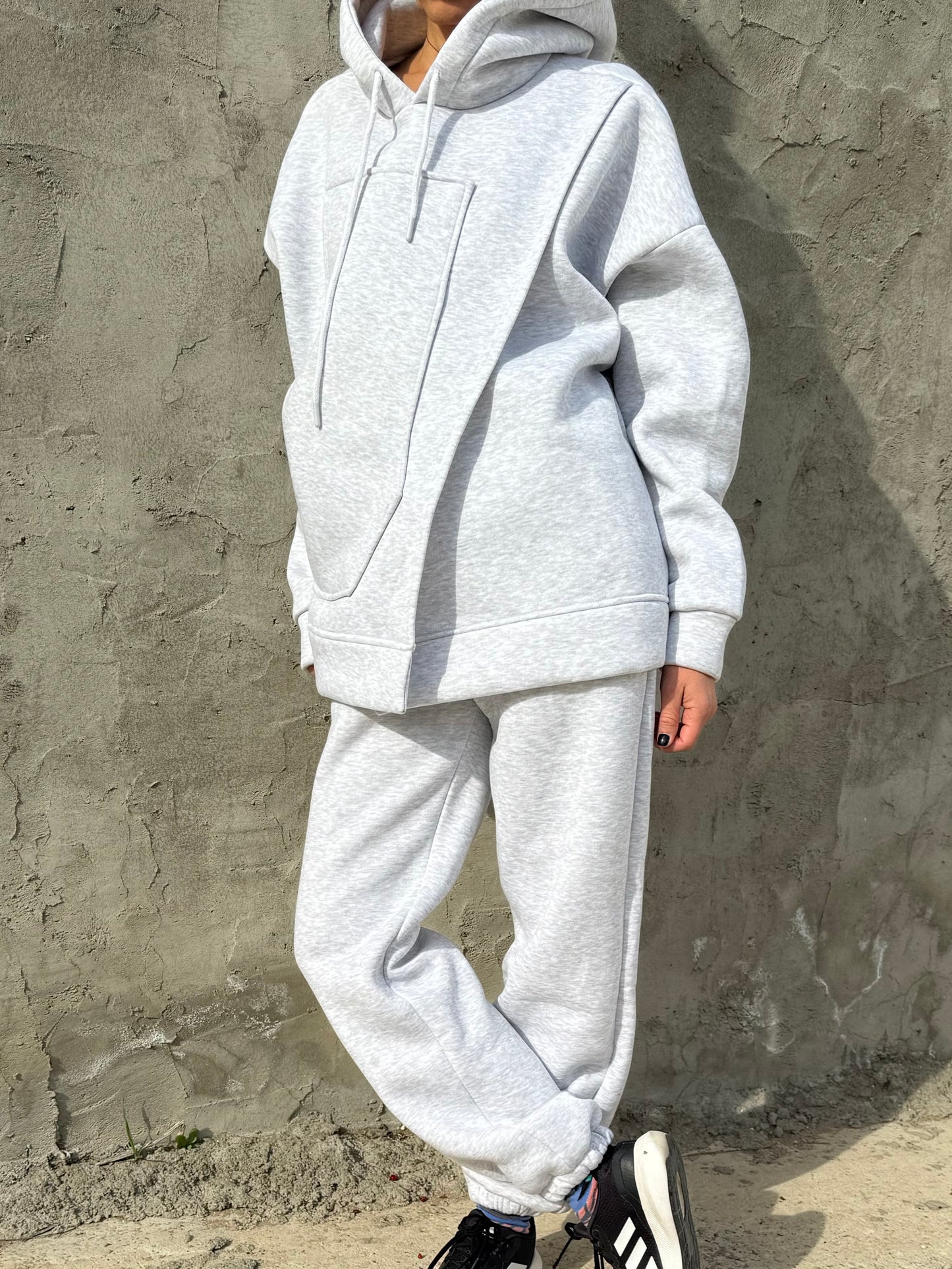 Grey Sweatshirt Sweatpants Set Fleece