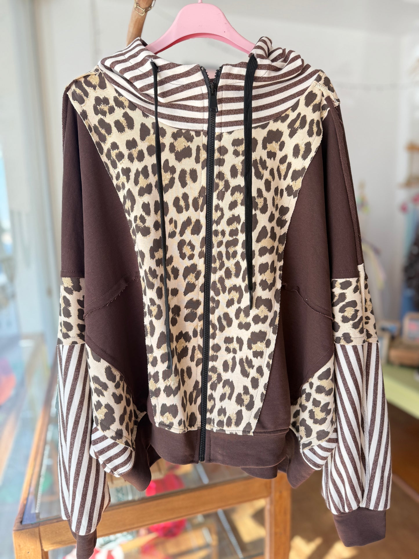 Leopard/Striped Oversized Hoodie