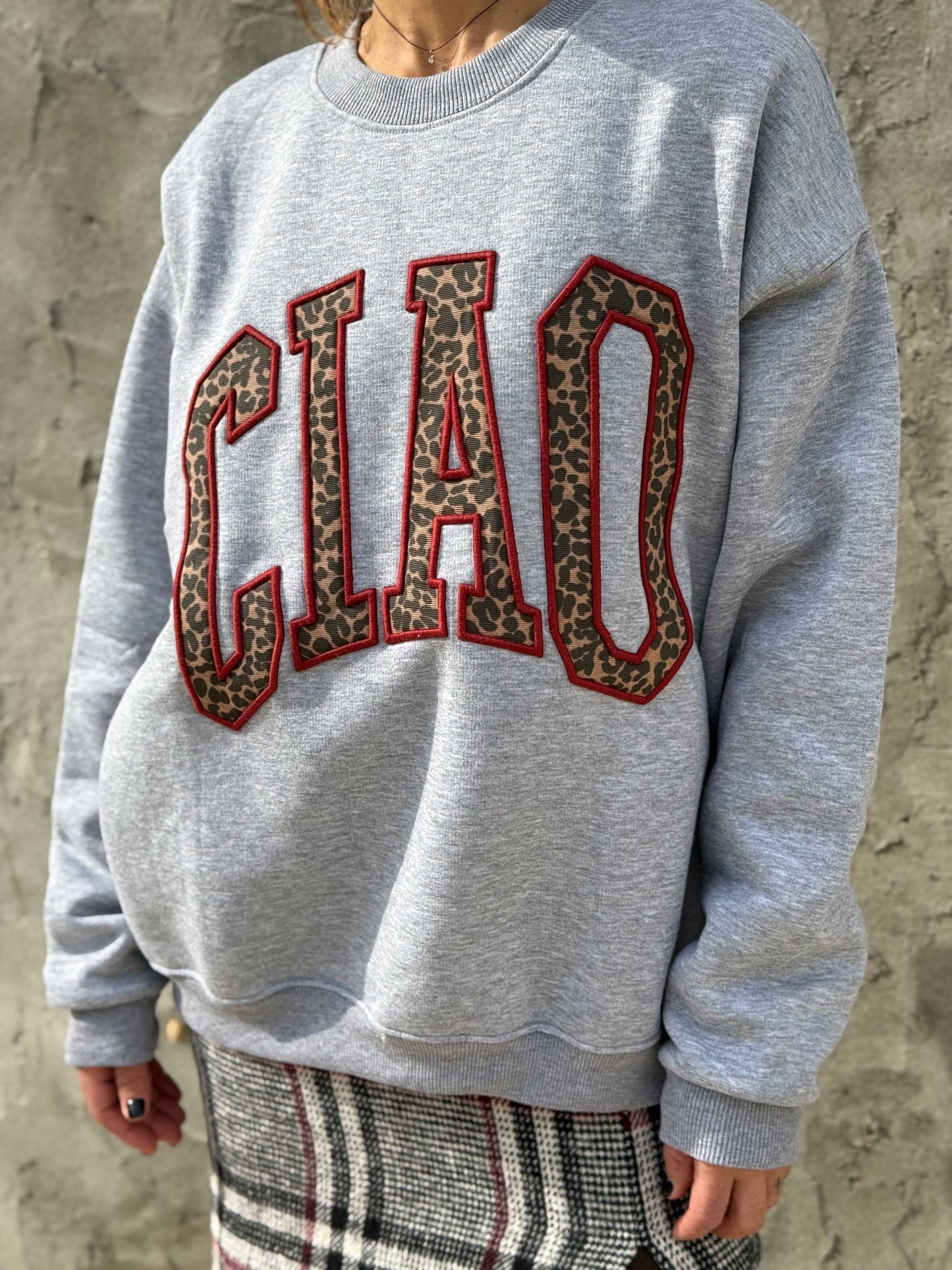 Cotton Sweatshirt Grey Ciao Animal Print