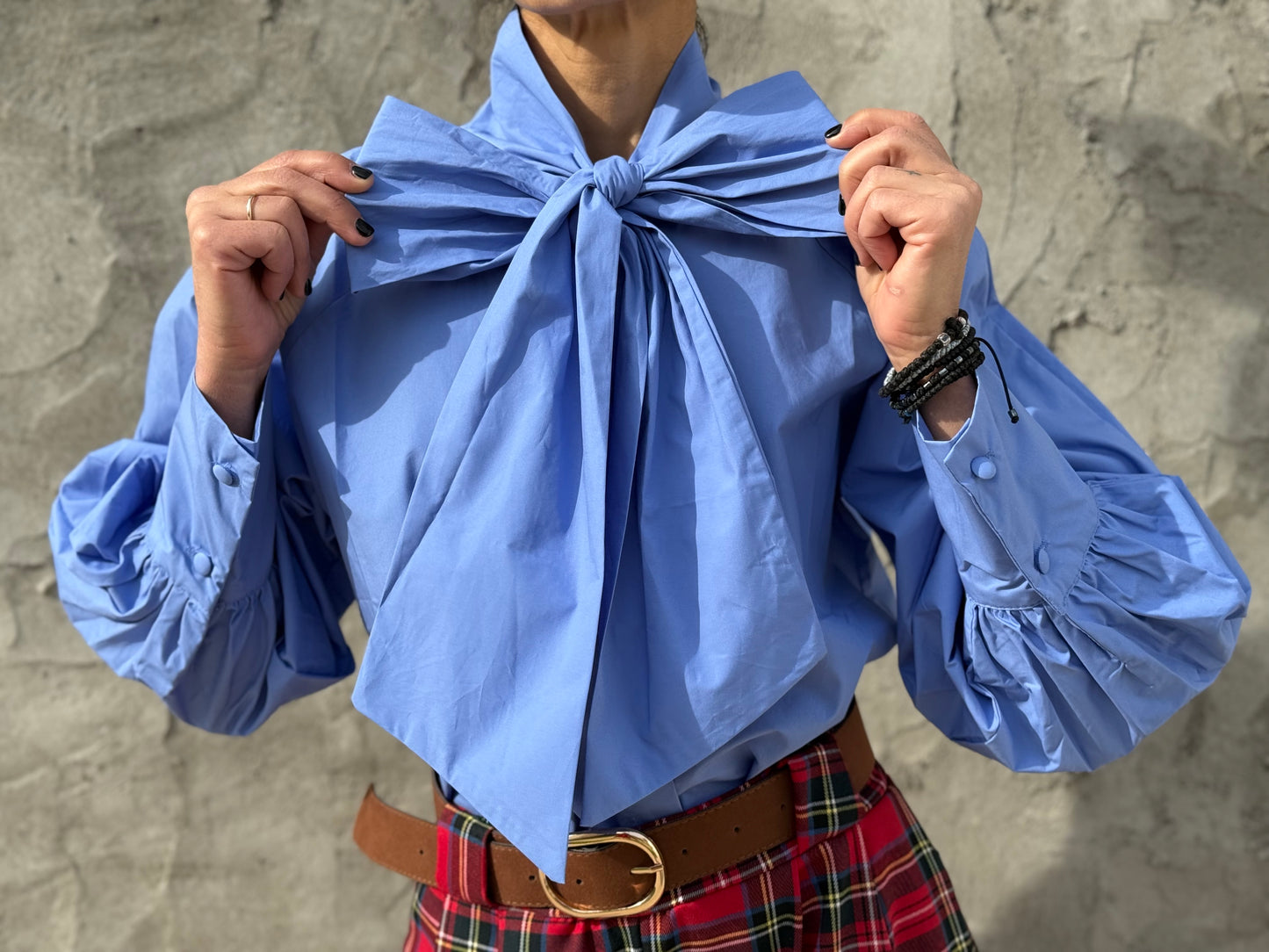 Blue Cotton Shirt Big Bow