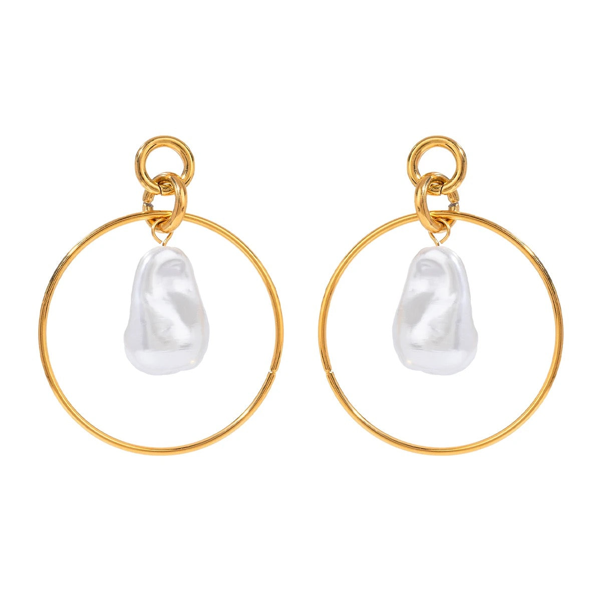 Dangle Hoops Gold Plated Stainless Steel and Pearl