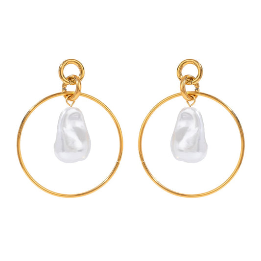 Dangle Hoops Gold Plated Stainless Steel and Pearl